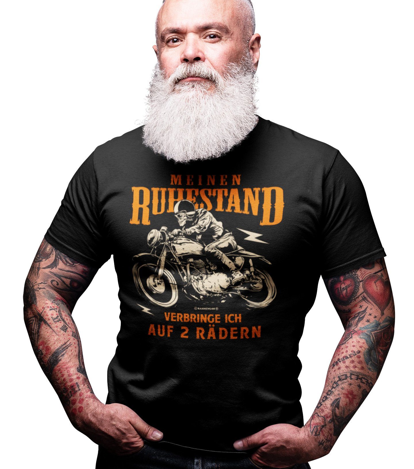 RAHMENLOS® T-Shirt für ältere Biker - Meinen Ruhestand verbringe ich auf zwei Rädern