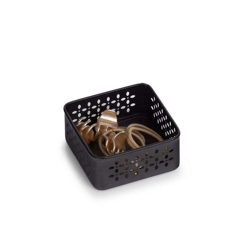 Zeller Present Aufbewahrungskorb Ordnungsbox, Metall, schwarz, 9,6 x 9,6 x  4,5 cm