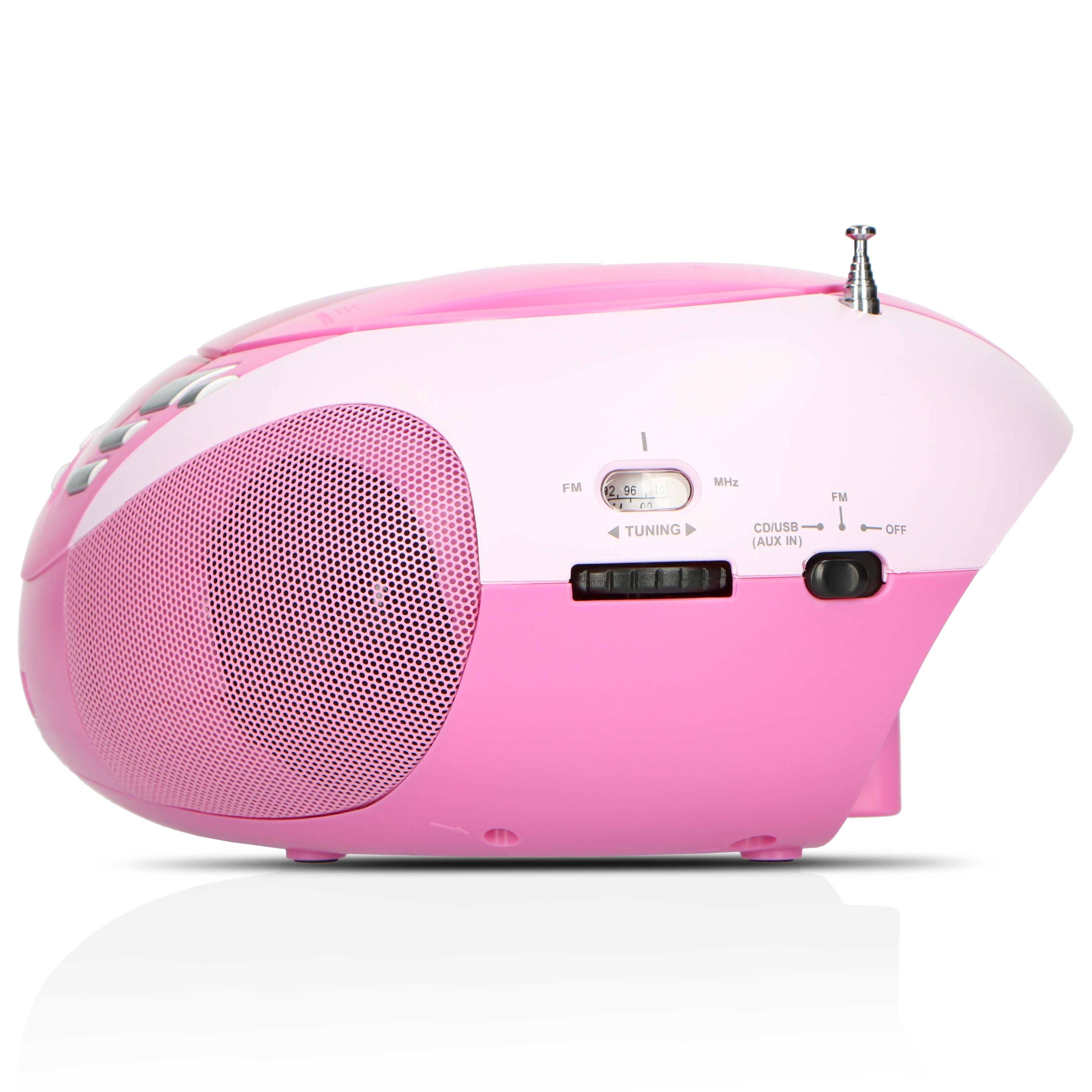 Lenco SCD-37 USB Pink UKW-Radio (FM, 3 W, USB- & AUX-Eingang, flexibel mit Strom- oder Batteriebetrieb in Pink) – Bild 5 von 5