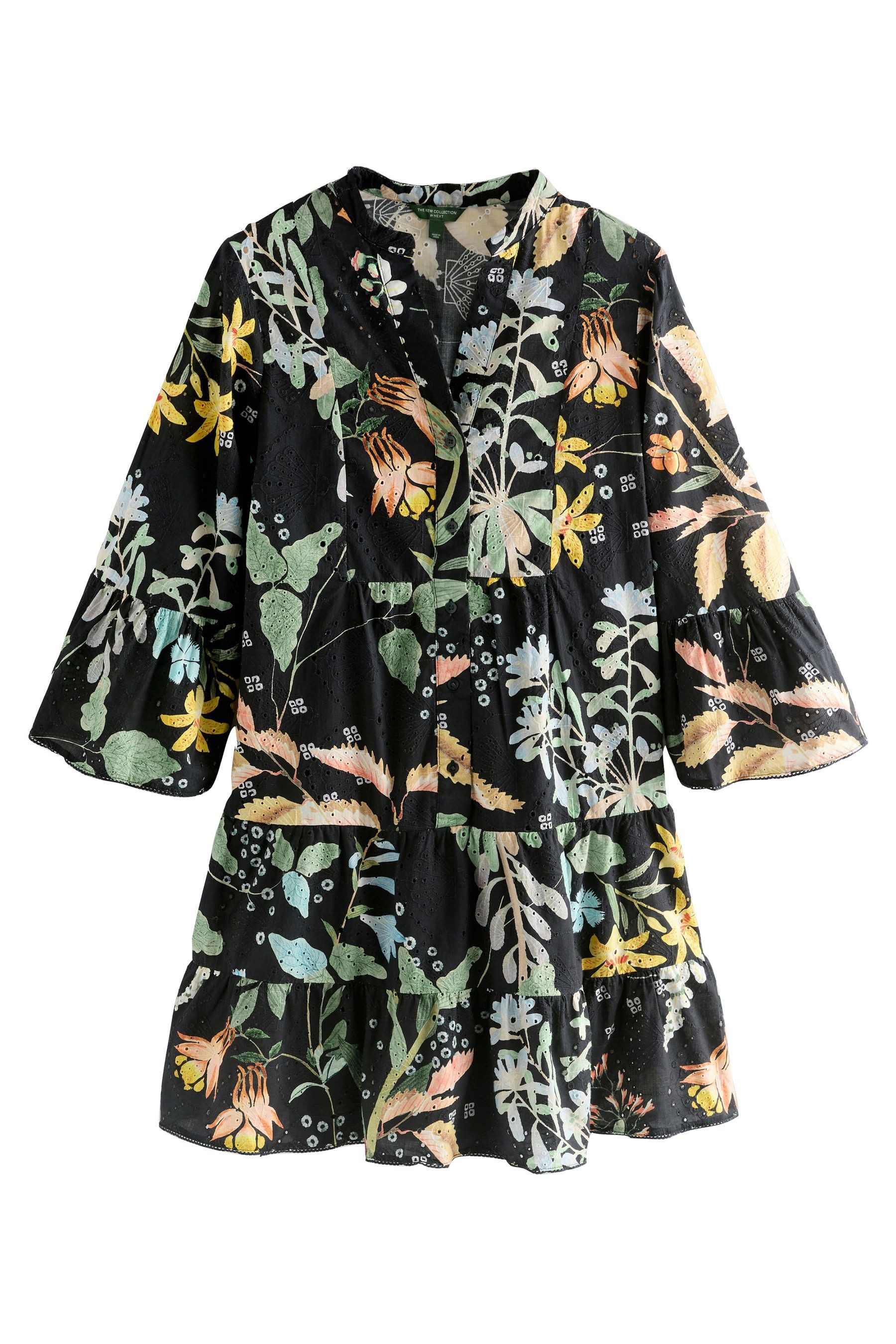 Next Minikleid Mini-Hemdblusenkleid mit Lochstickerei und Print (1-tlg) günstig online kaufen