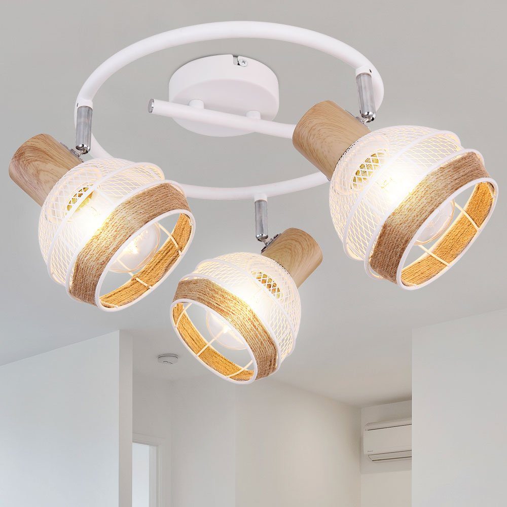 etc-shop LED Deckenleuchte, Leuchtmittel inklusive, Warmweiß, Retro Decken Lampe Holz Optik FILAMENT Wohn Zimmer Rondell | Deckenlampen