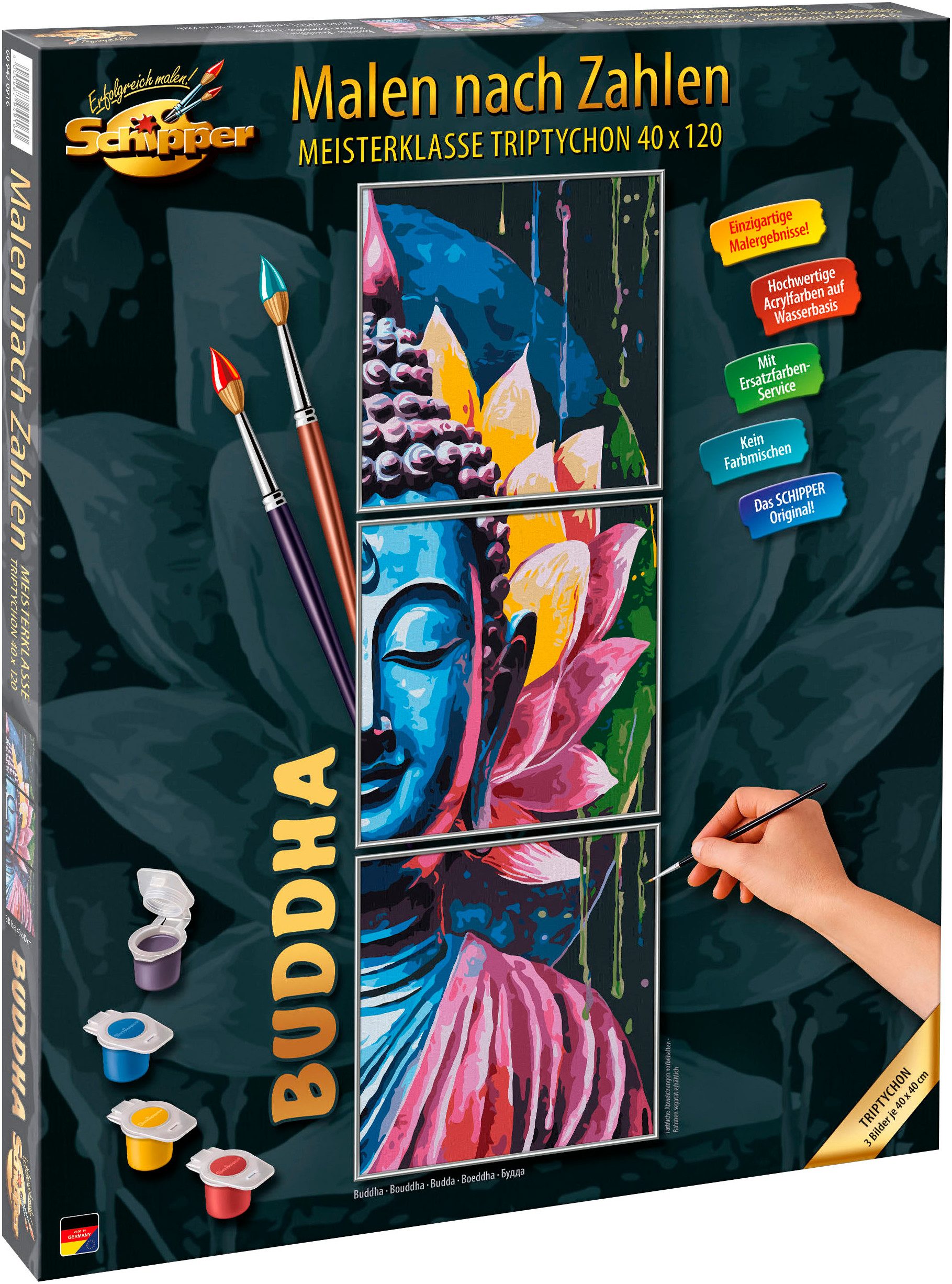 Schipper Malen nach Zahlen Meisterklasse Triptychon - Buddha, Made in Germany