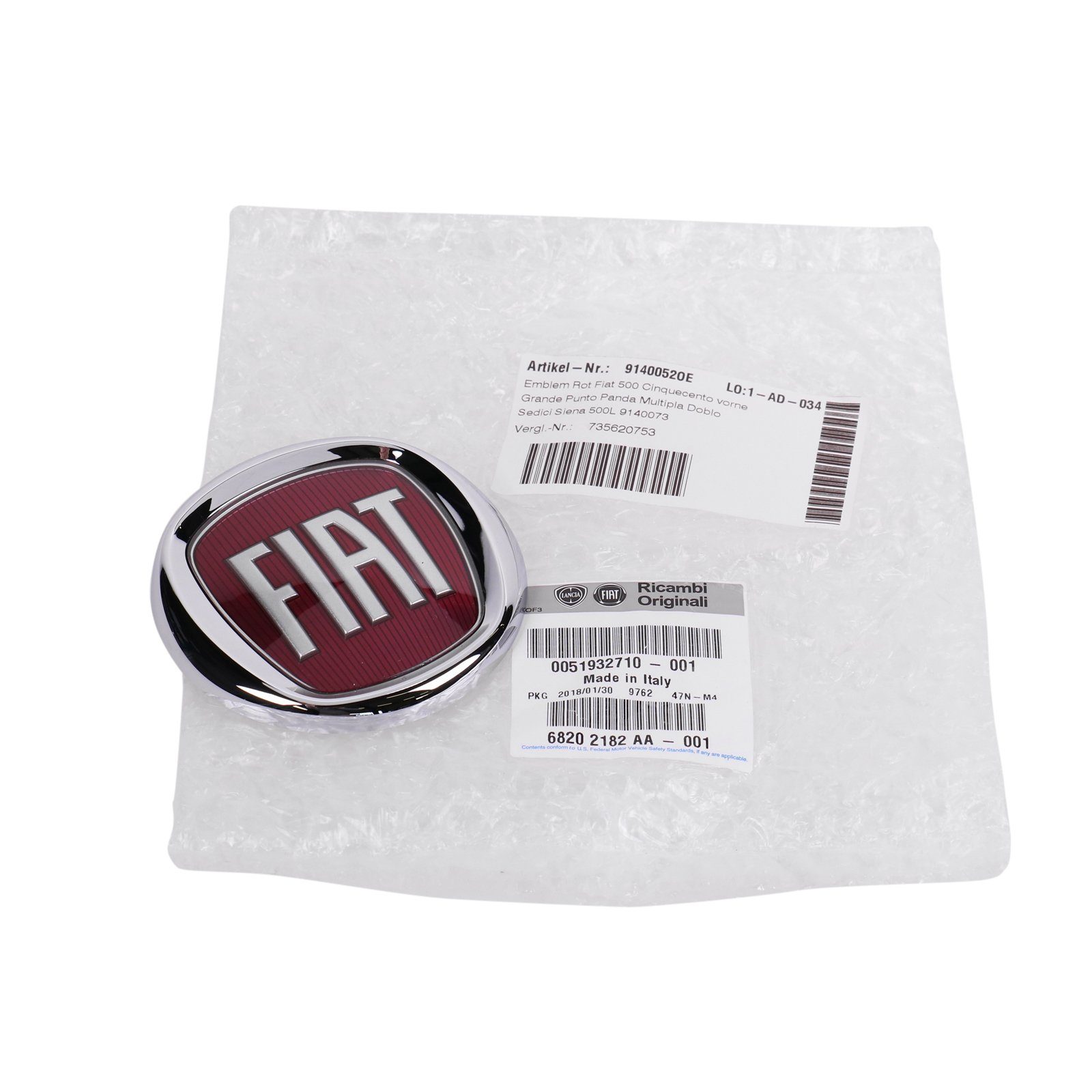 FIAT Frontstoßstange Original Emblem Vorne Grande Punto 500 Panda 51932710, 1-St., Gestecktes Logo