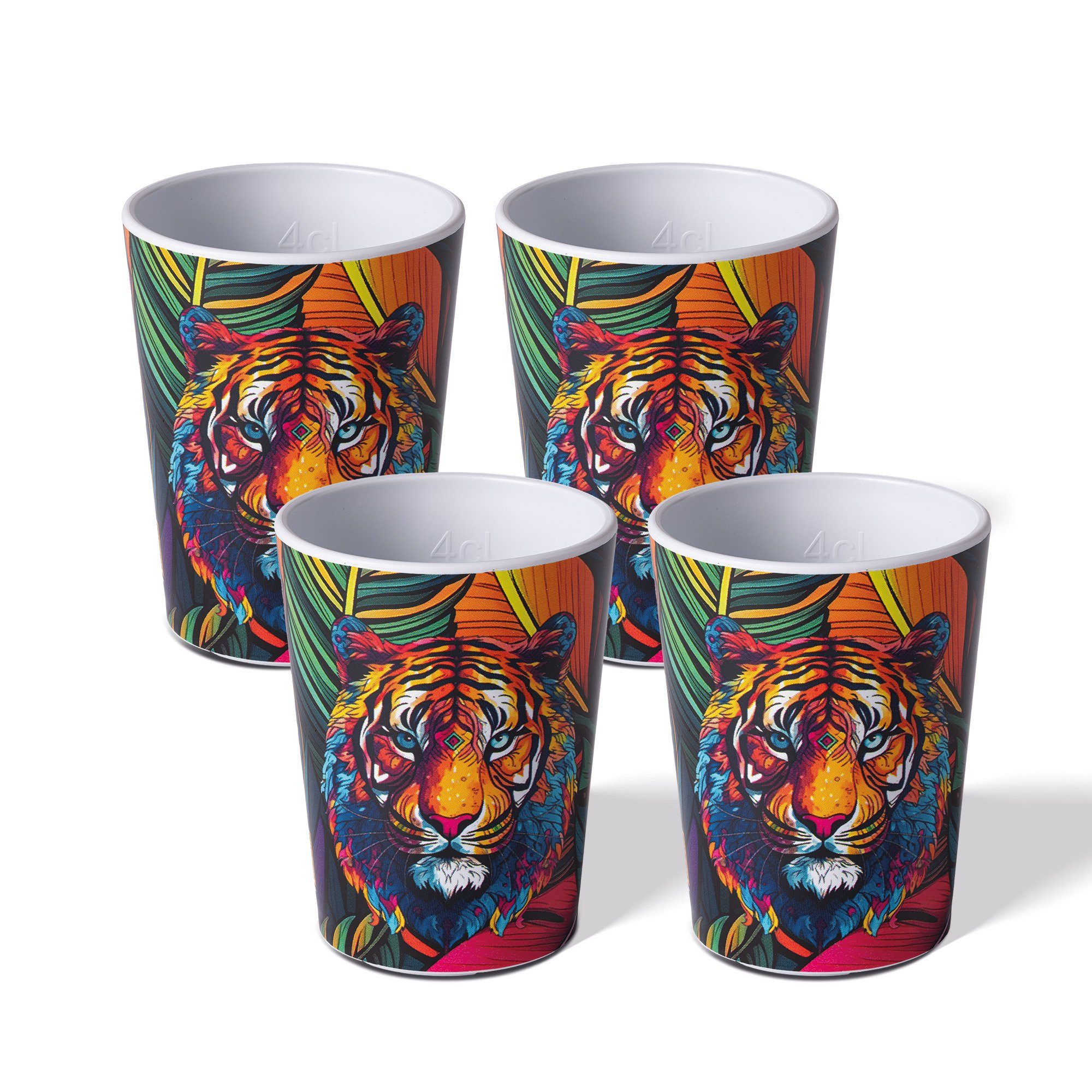 AWAVE® Becher 4tlg.-Set mit Eichstrich, Stapelbar, Mehrweg, Spülmaschinengeeignet, 4-tlg., rPET