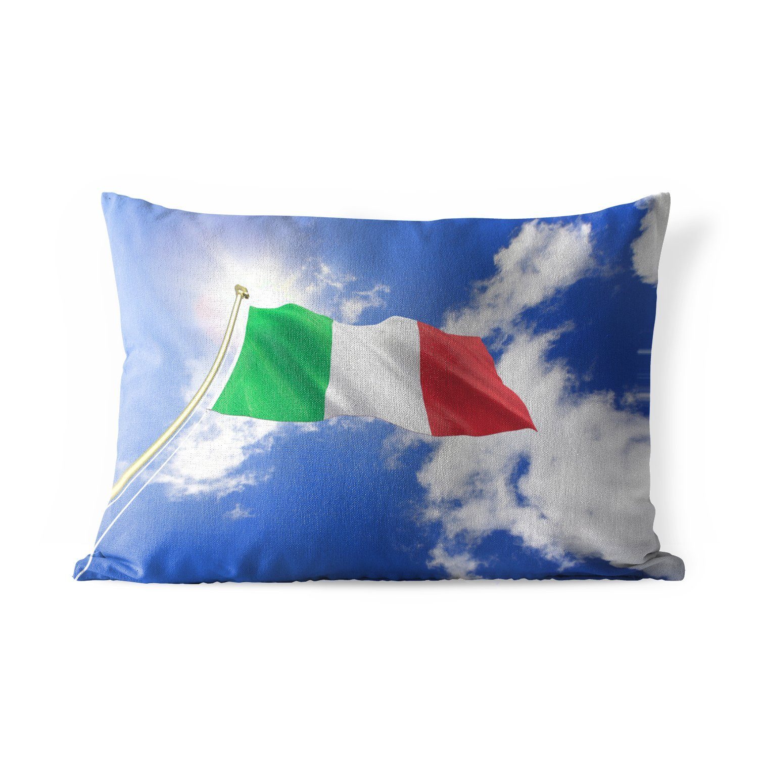 MuchoWow Dekokissen Die Flagge Italiens weht am Himmel, Outdoor-Dekorationskissen, Polyester, Dekokissenbezug, Kissenhülle