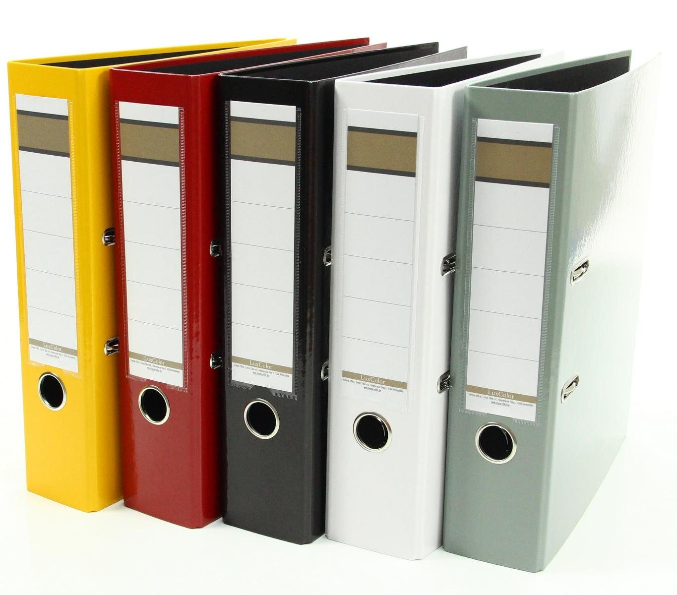 Livepac Office Aktenordner 5x Glanz-Ordner / DIN A4 / 75mm breit / je 1x gelb,schwarz,grau,bordea