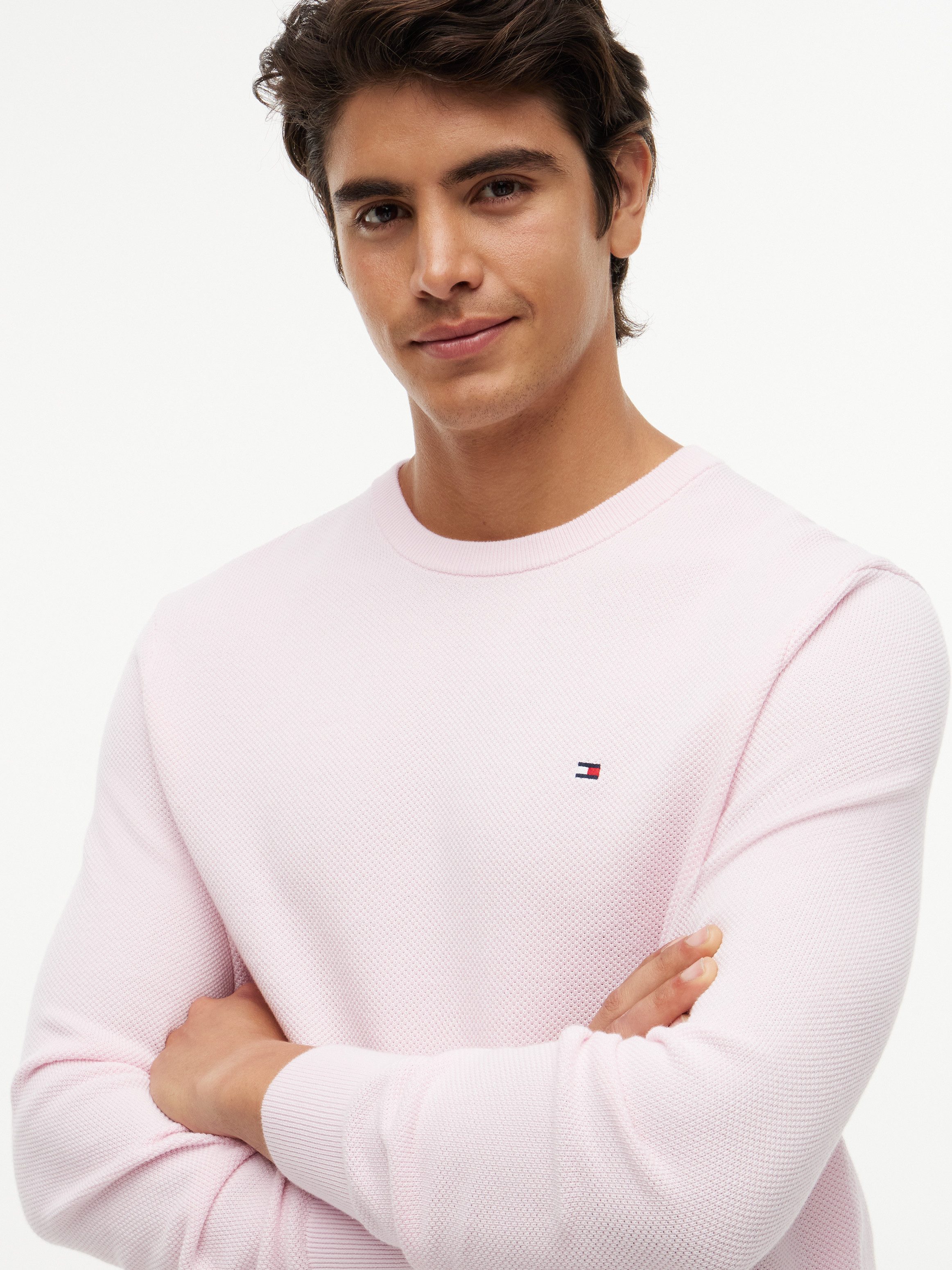 Tommy Hilfiger Rundhalspullover ESSENTIAL STRUCTURE CREW NECK mit Struktur und Label unifarben, casual, regular fit, Baumwolle, Rundhals