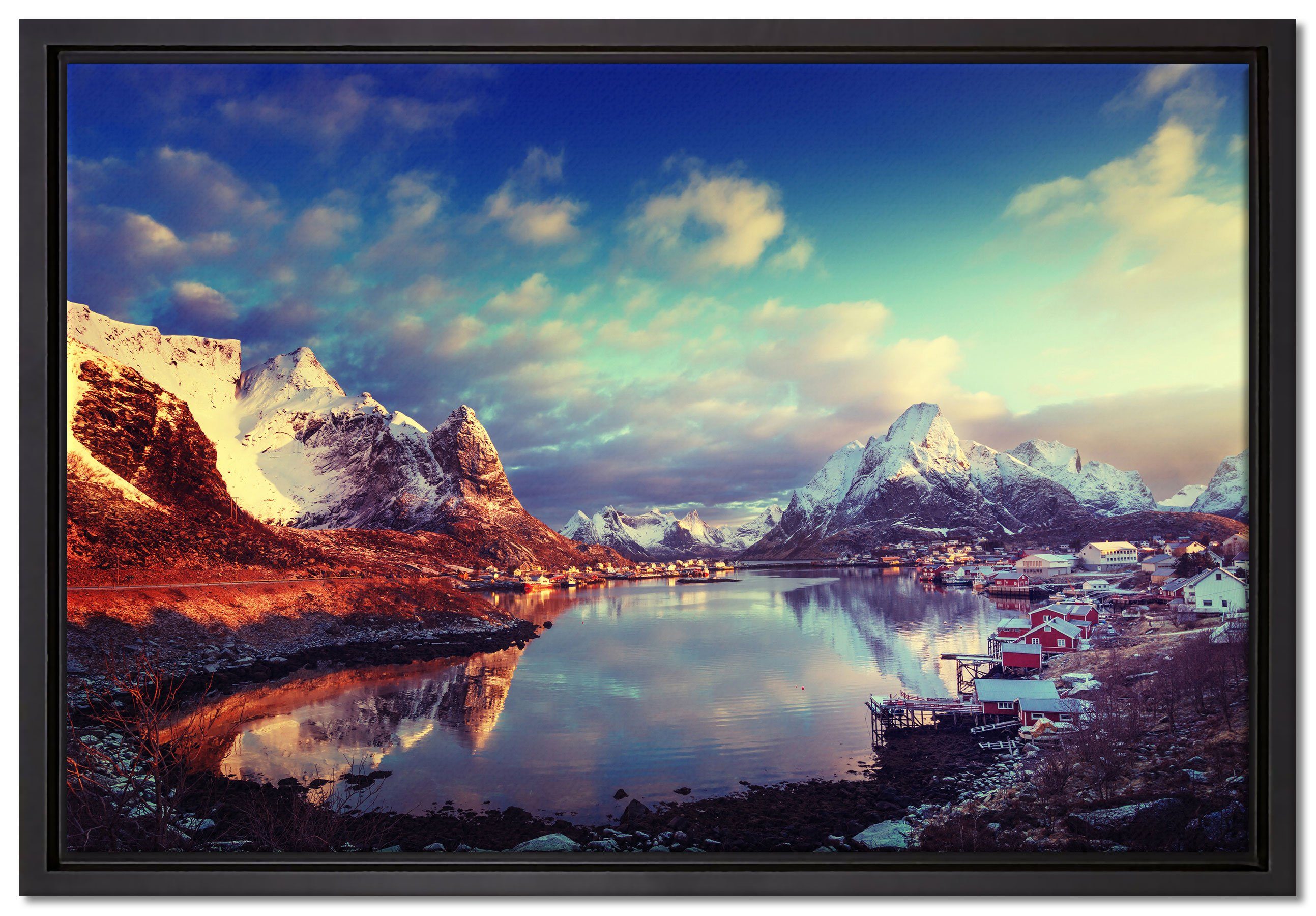 Pixxprint Leinwandbild Schneelandschaft in bespannt, Wanddekoration (1 inkl. einem Zackenaufhänger Leinwandbild in Norwegen, fertig St), Schattenfugen-Bilderrahmen gefasst