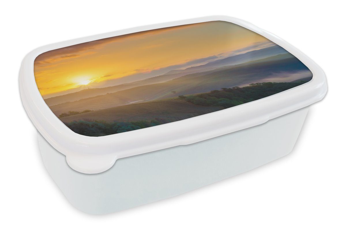 MuchoWow Lunchbox Sonnenaufgang in der Toskana, Kunststoff, (2-tlg), Brotbox für Kinder und Erwachsene, Brotdose, für Jungs und Mädchen weiß | Lunchboxen