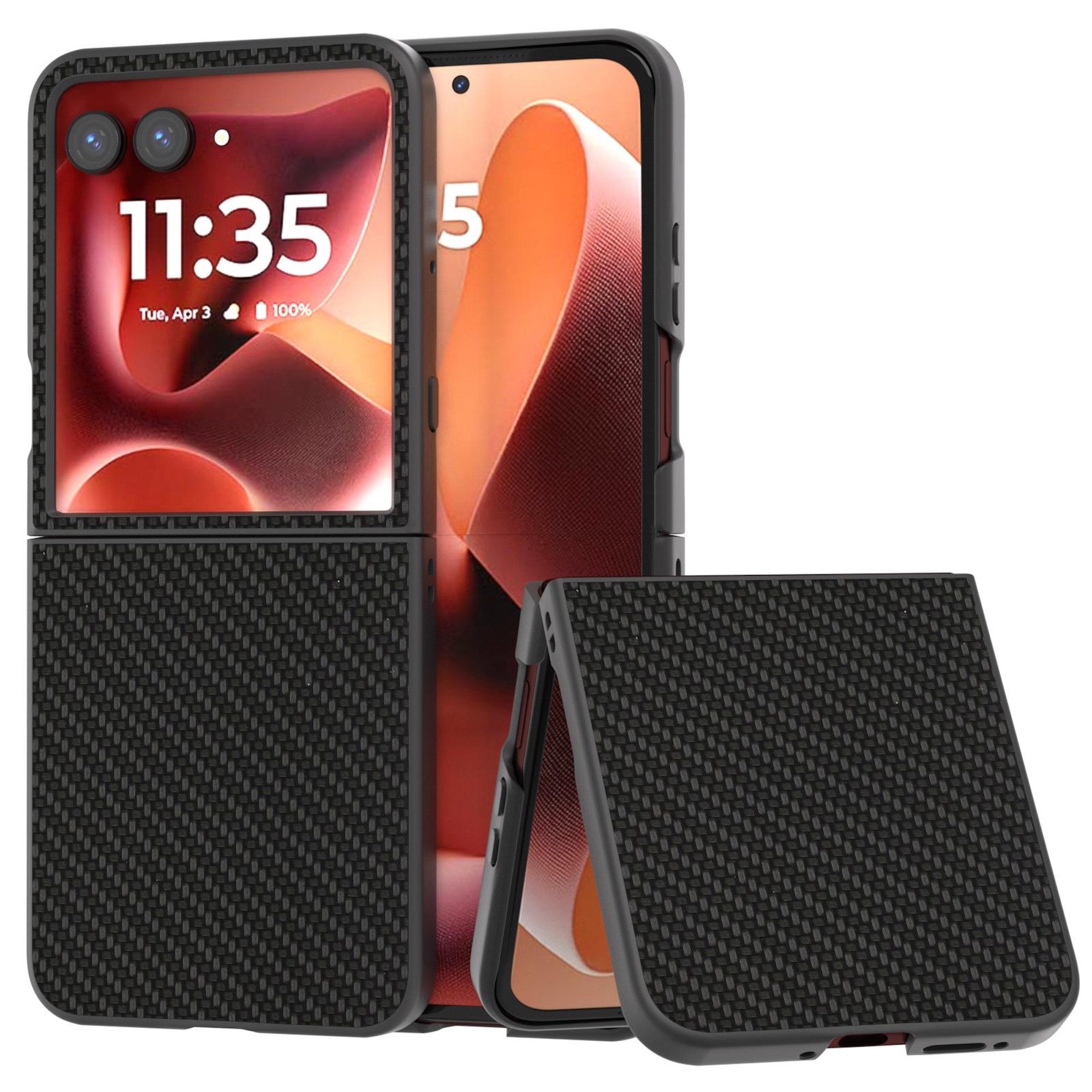 Wigento Handyhülle Für Motorola Razr 60 Ultra Carbon Fiber TPU Hybrid PC Hülle Schwarz, Stoßschutz, griffige Struktur