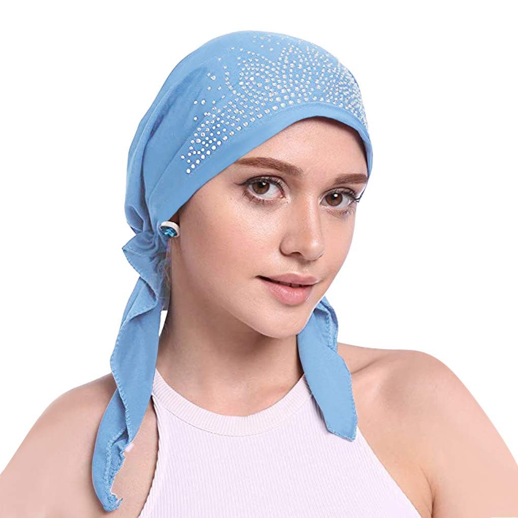 nsihing Haarband Strass Falten Bandana Damen dehnbare Beanie-Mütze Turban-Cap, Elastisches Slouch Skull-Cap Ethnischer Kopfwickel