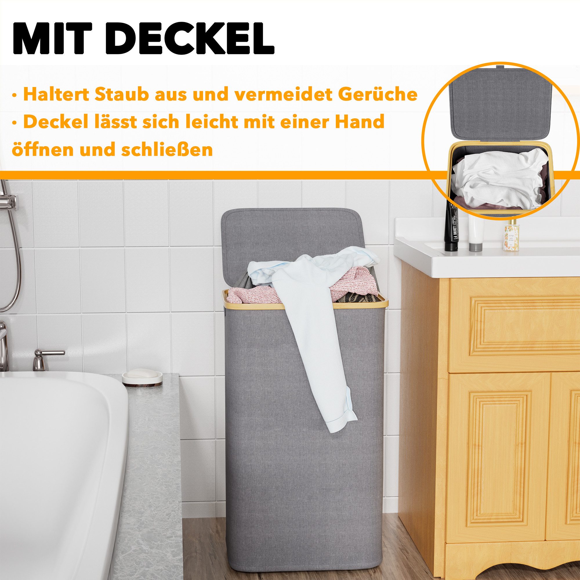 SpaceAid Wäschekorb mit Deckel (110L)