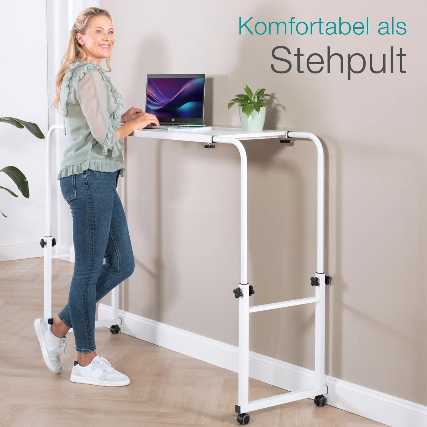ELONEO Wangentisch Über-Betttisch auf Rollen (Breite 119-190 cm & Höhe 78-120 cm, Vielseitig einsetzbar in Haus & Büro), höhenverstellbar, breitenverstellbar – Bild 5 von 5