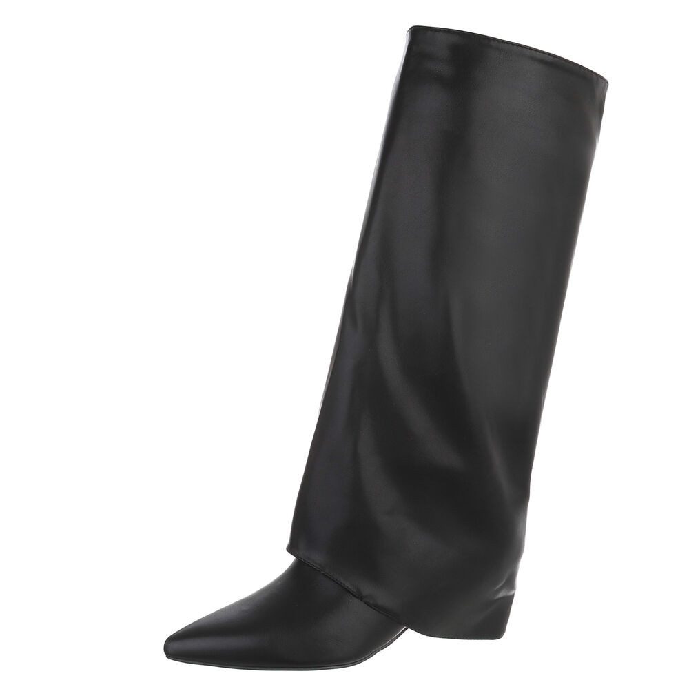 Ital-Design Kniehohe Damenstiefel mit spitzer Form Stiefel (92214238) Pfennig-/Stilettoabsatz Stiefel in Schwarz