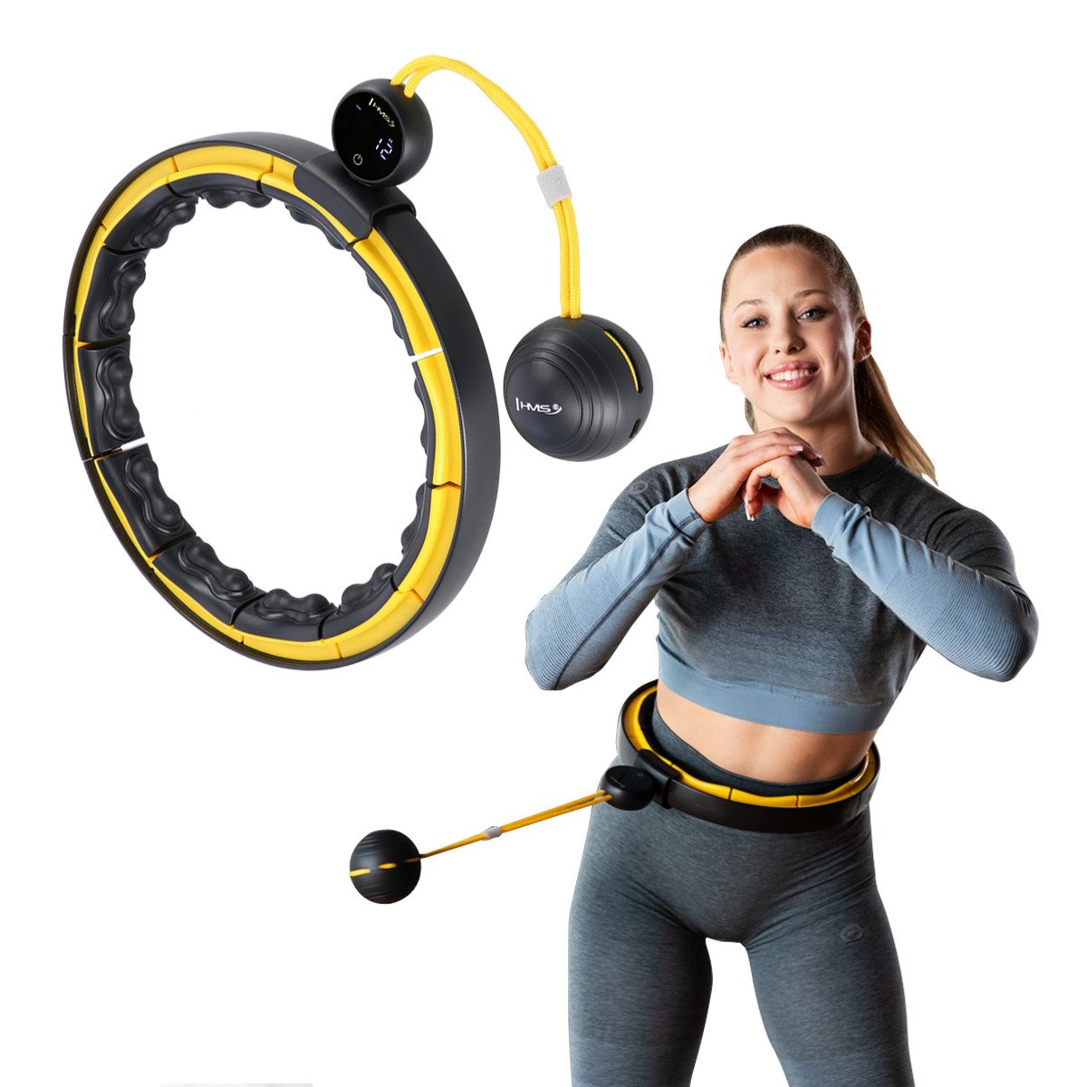 HMS Hula-Hoop-Reifen Hula Hoop mit Zähler und Schwerkraftball Fitnessgerät Fitnessring, verstellbar mit Massagepunkten & Zählerdisplay – Bild 2 von 5