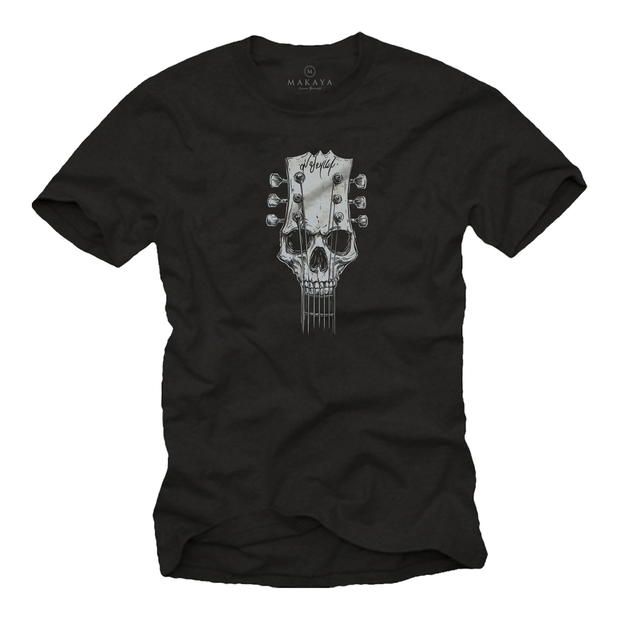 T-Shirt Männershirt mit Gitarrenmotiv – Totenkopf Print für Musiker
