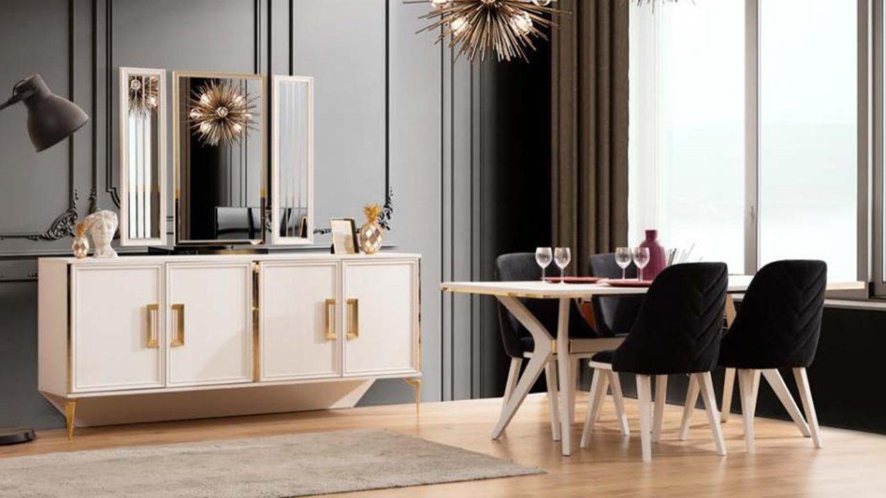 JVmoebel Essgruppe Moderne Esszimmer Garnitur Essgruppe Tisch Sideboard 4x Stühle Neu Set, Made In Europe