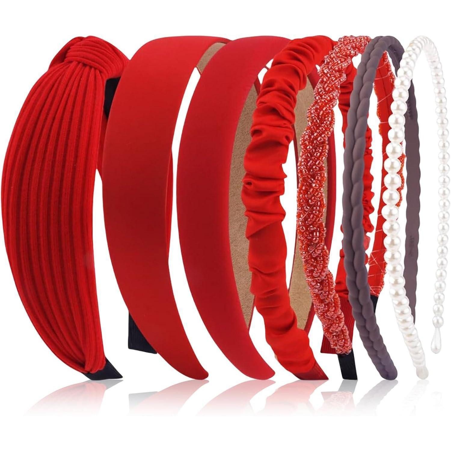 LuxusKollektion Haarreif 7er Set Haarreifen Damen Perlen Stirnbänder Haarband Mädchen Rot