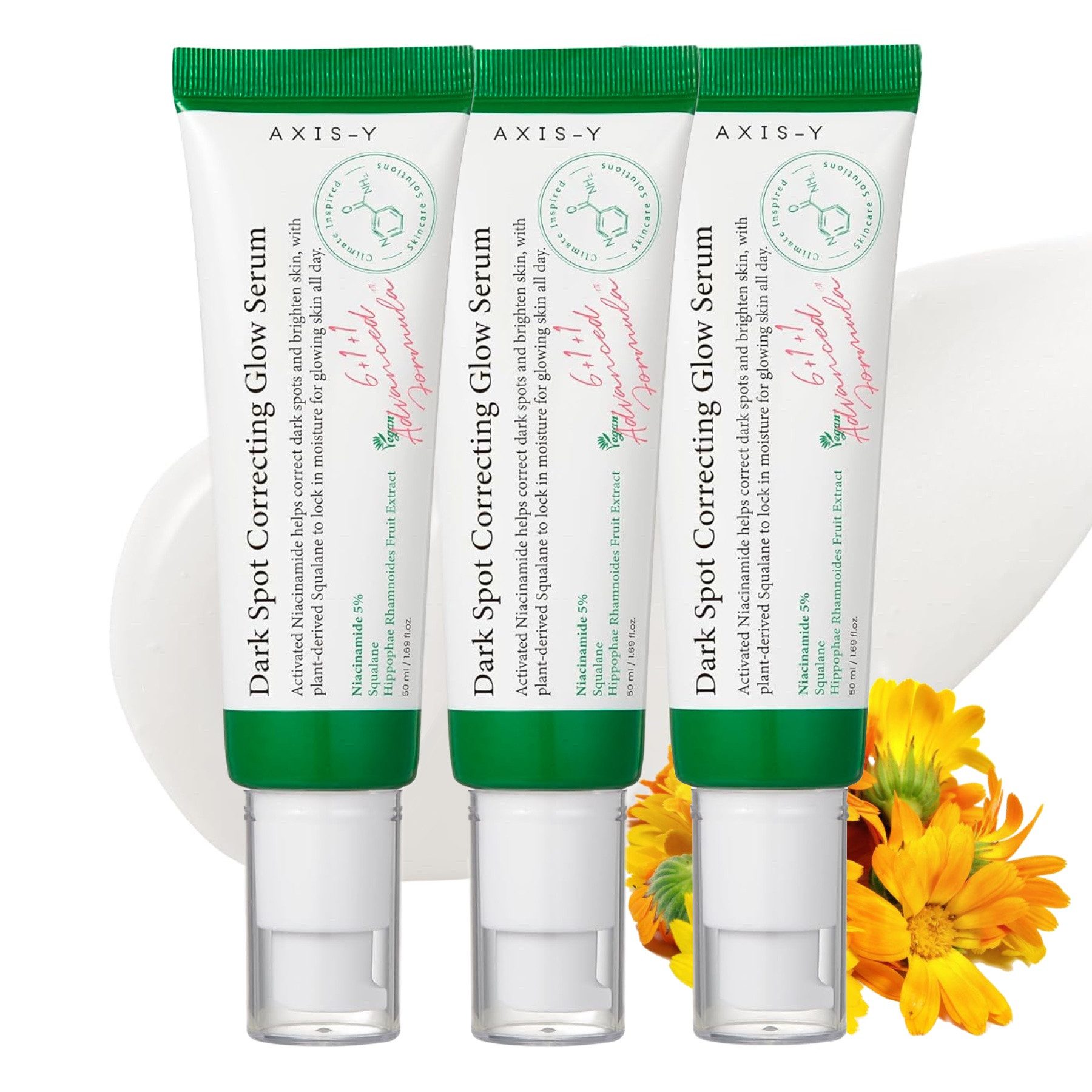 AXIS-Y Anti-Falten-Serum Dark Spot Correcting Glow Serum 5 % Niacinamide Hyperpigmentierung, 3-tlg., Aufhellung, Dunkle Flecken, Falten, Flüssigkeitszufuhr