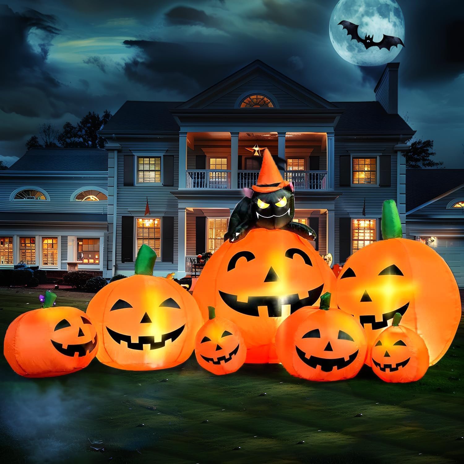 Joiedomi Aufblasbares Partyzubehör Joiedomi Halloween Kürbis Aufblasbar 210cm 7 Kürbisse Patch