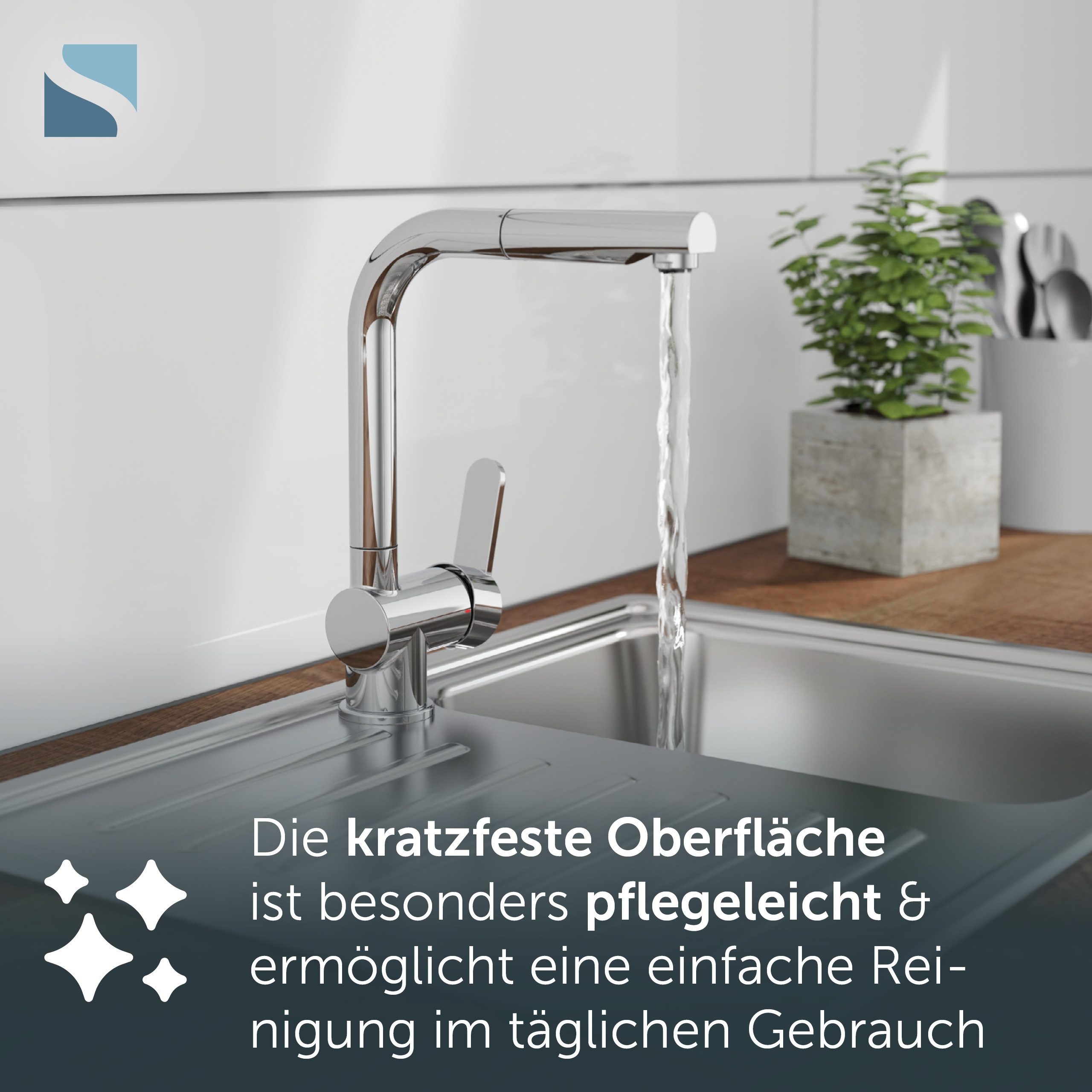 Schütte Spültischarmatur LONDON Niederdruck, 360° schwenkbarer Wasserhahn, herausziehbare Brause – Bild 3 von 5