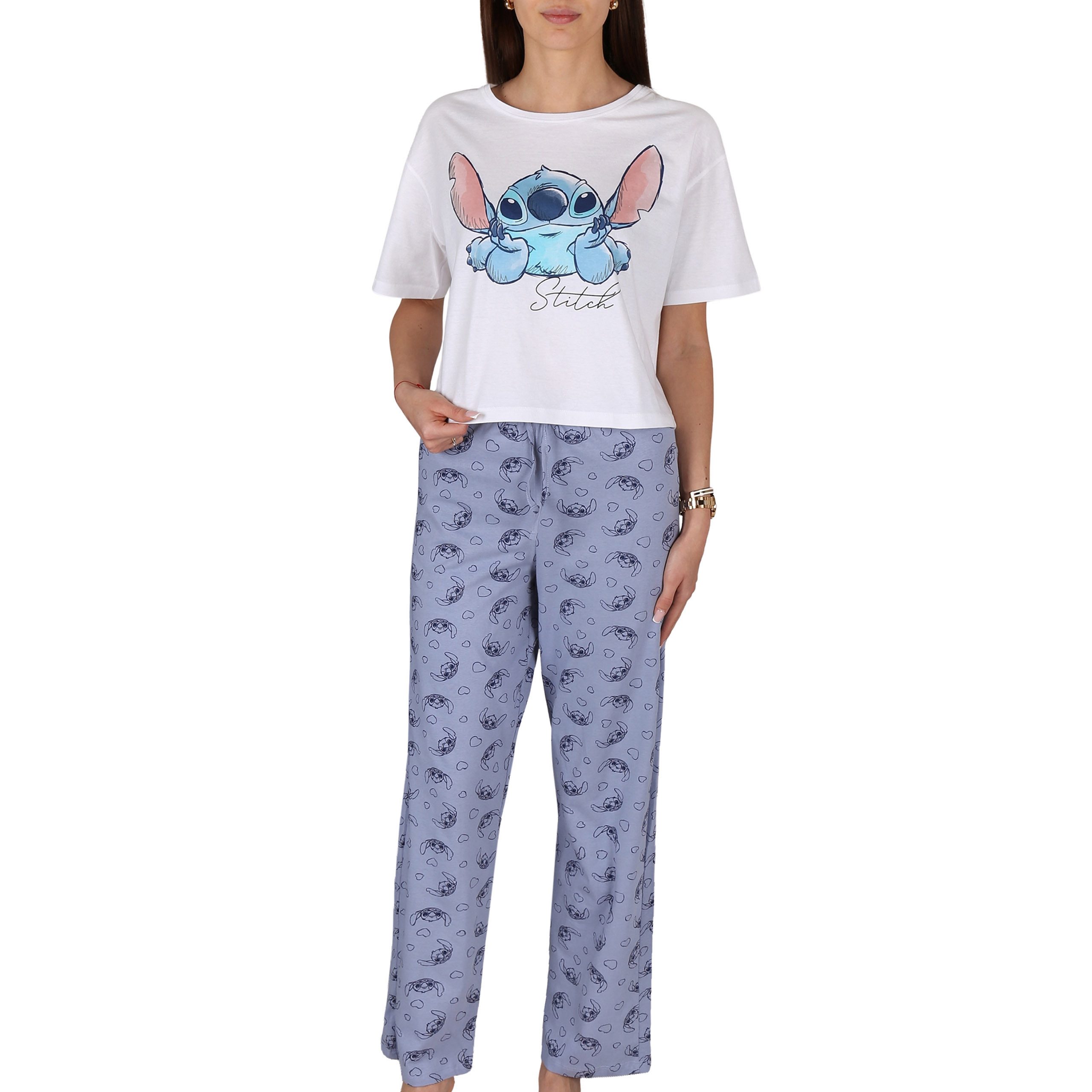 Disney Schlafanzug DISNEY Stitch Damen-Pyjama aus Baumwolle – kurzarm, zweiteilig