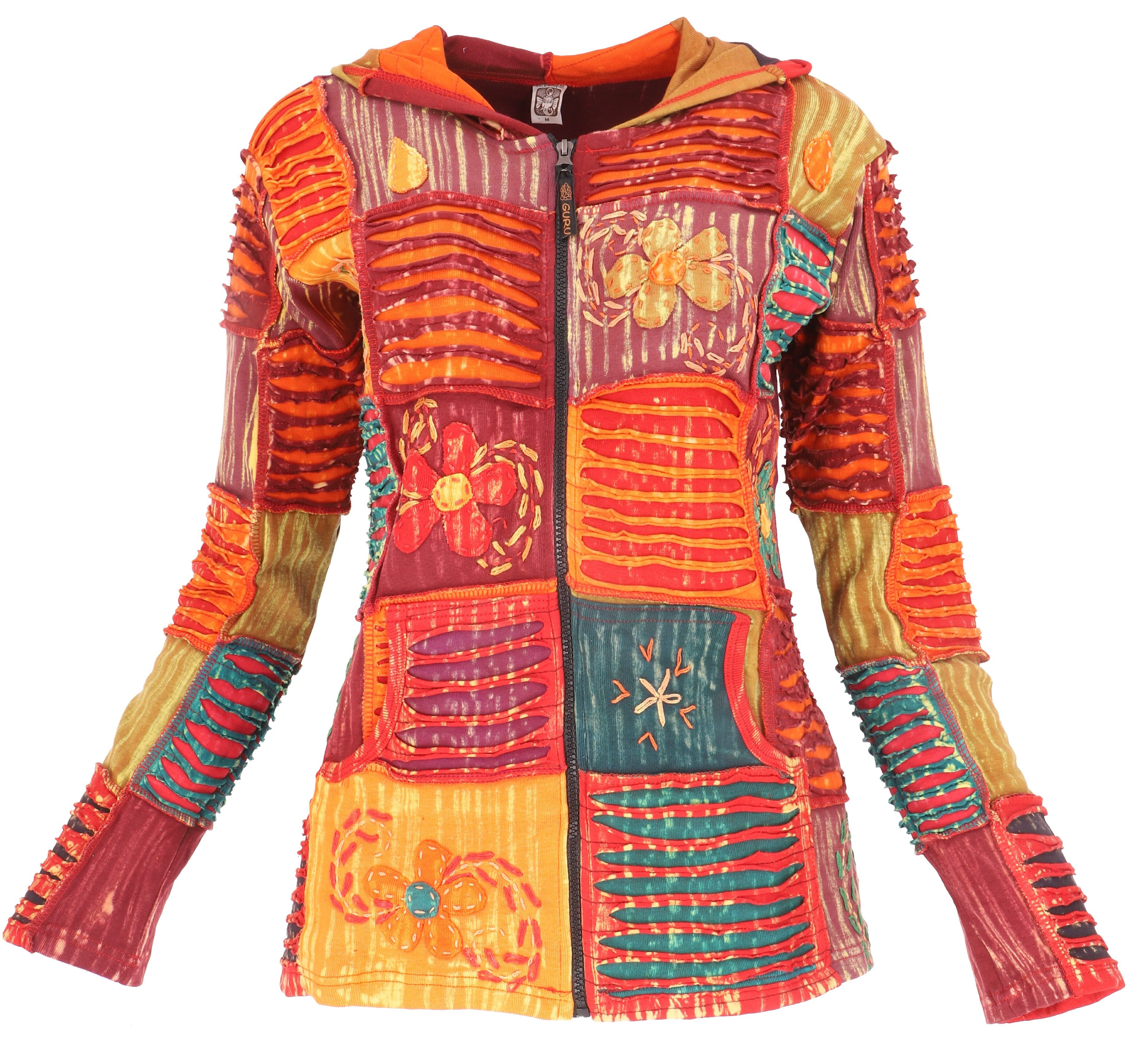Guru-Shop Langjacke Bunte Patchwork Jacke, Boho Unikat Hippie Jacke.. alternative Bekleidung