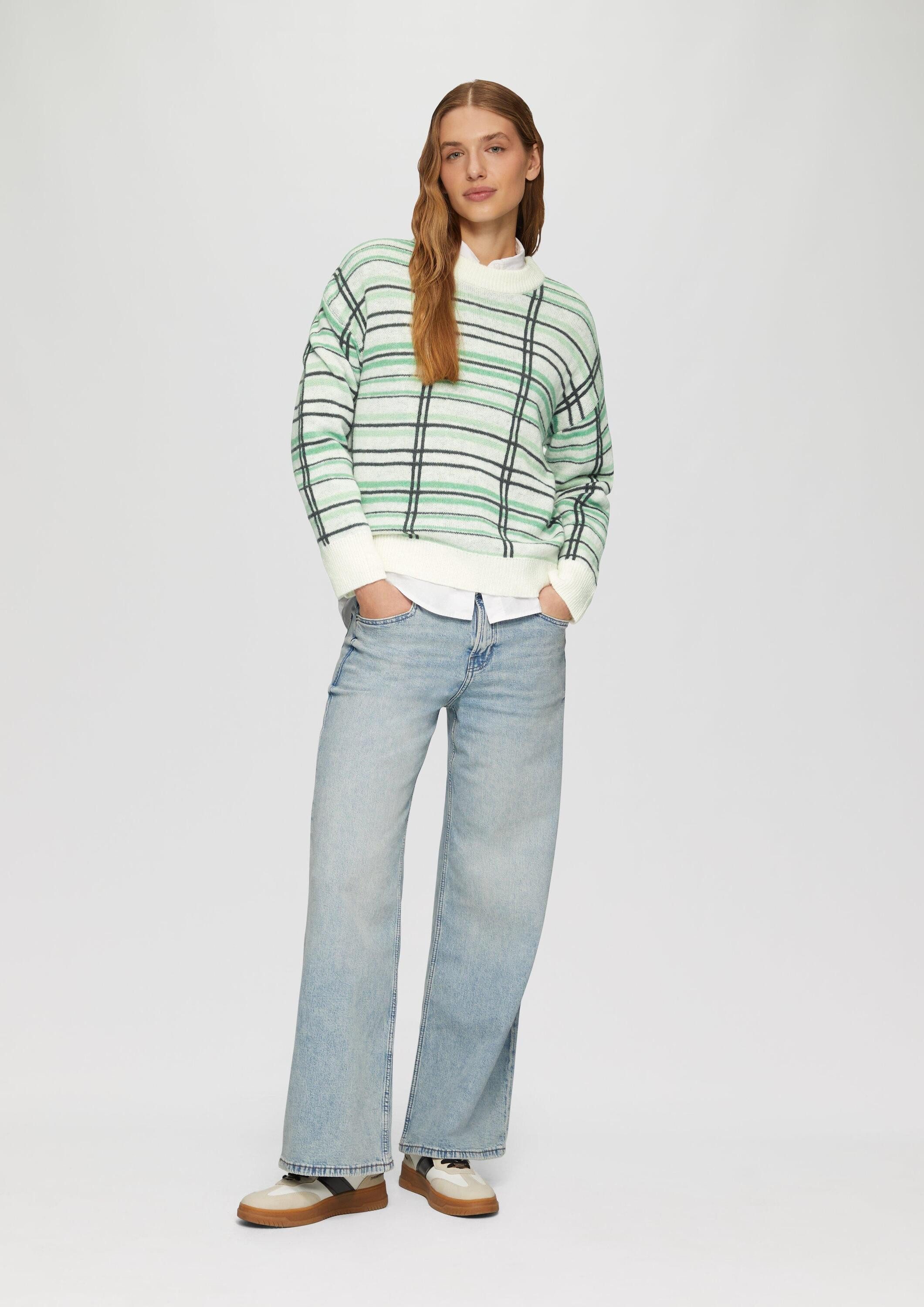 s.Oliver Longpullover Strickpullover Strickpullover aus Wollmix mit Karomuster