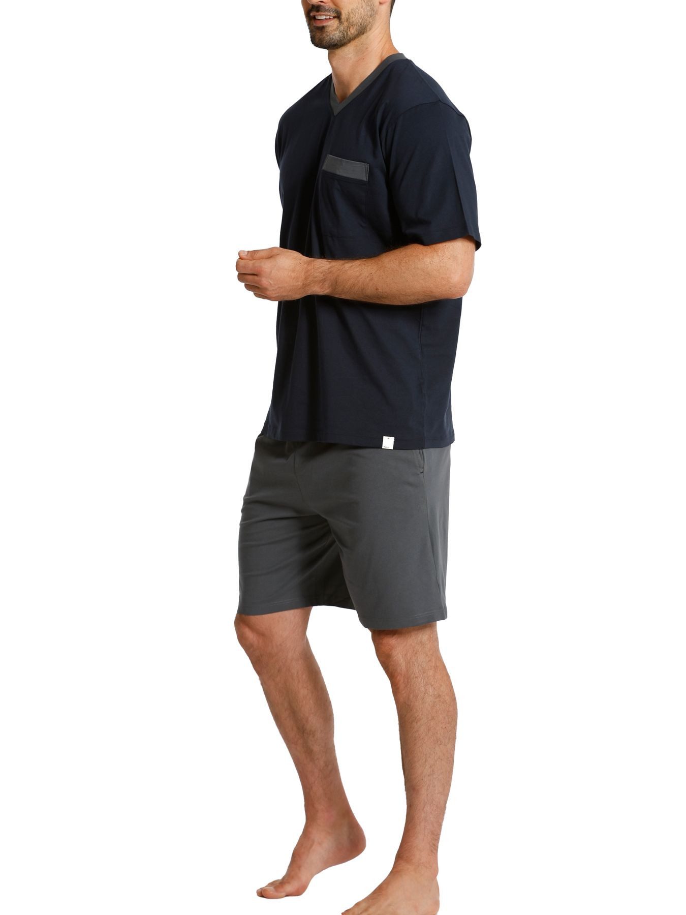 HAASIS Bodywear 1919 Pyjama Herren Shorty 77111912-navy/grau (1 tlg) Bedruckter Shorty, V-Hals, Brusttasche