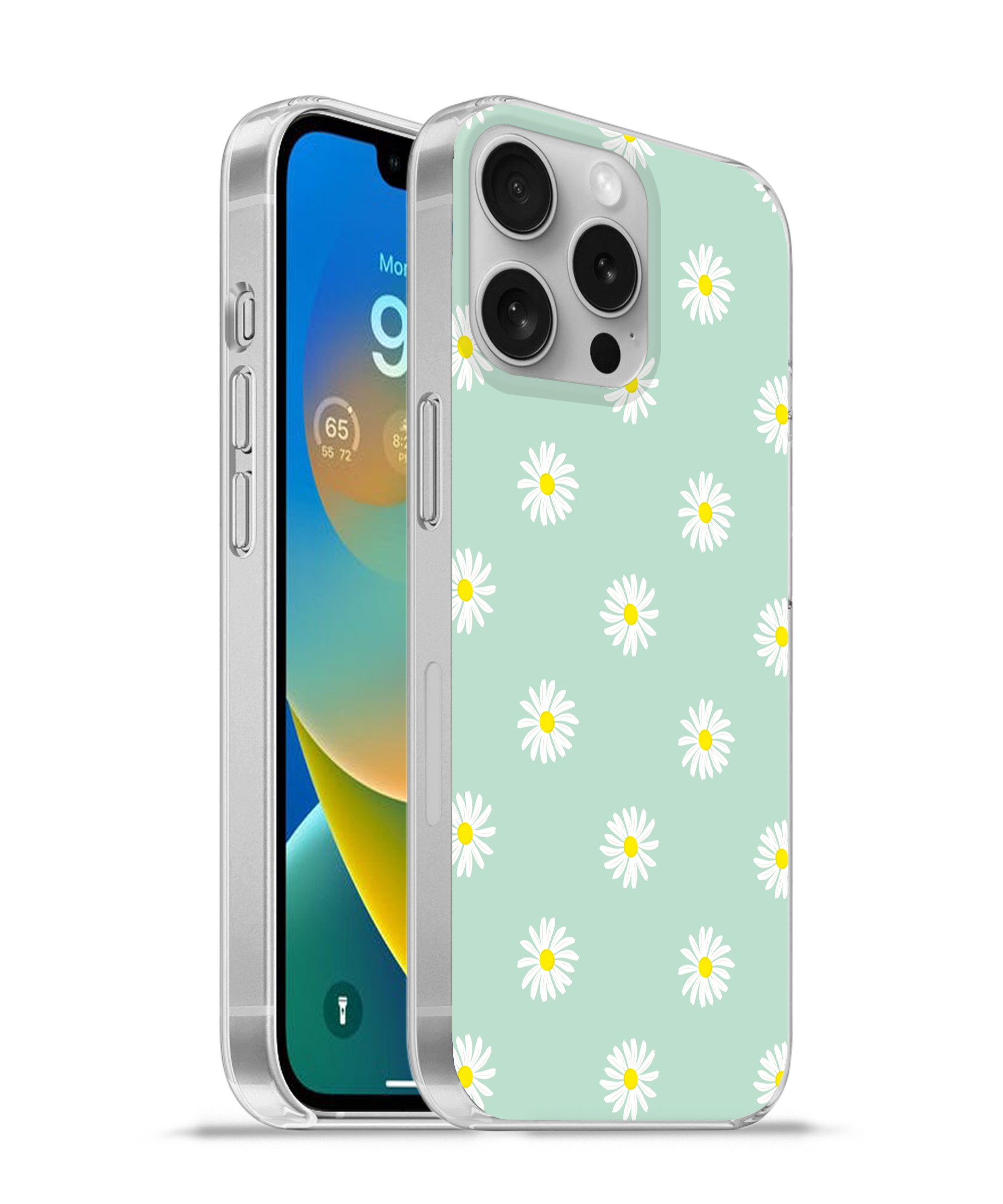MuchoWow Handyhülle für Apple iPhone 16 Pro Gänseblümchen - Pastell - Weiß - Grün - Floral, Smartphone-Bumper, Print, Handy Schutzhülle Dünn
