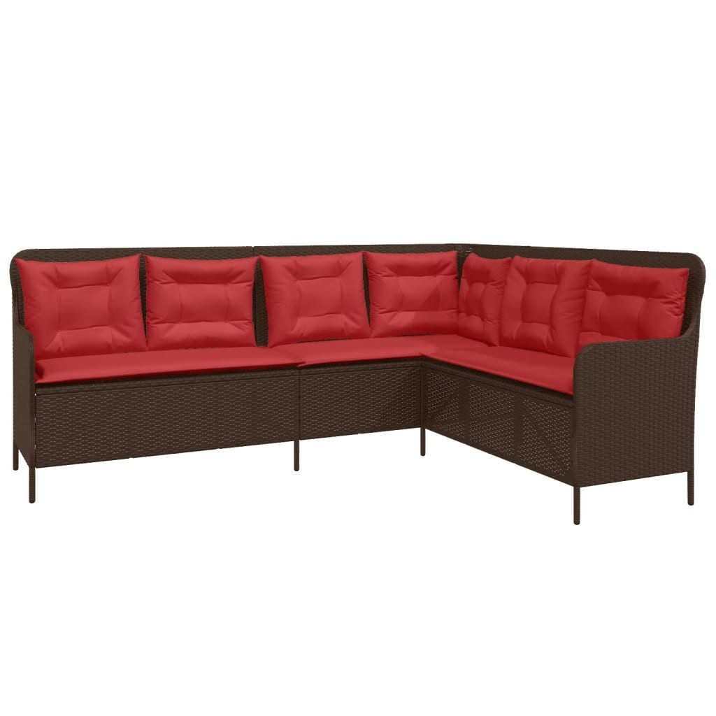 vidaXL Loungesofa Gartensofa mit Kissen L-förmig Braun Poly Rattan, 1 Teile