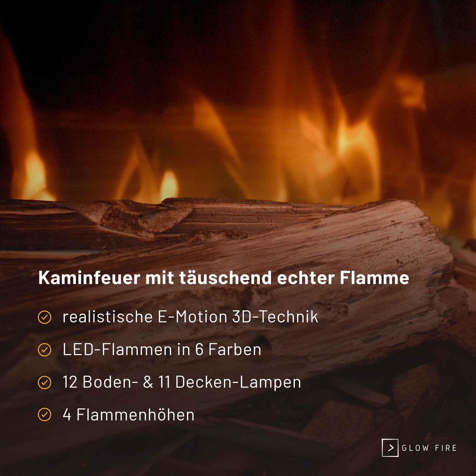 GLOW FIRE Elektrokamin PR11 E-Motion 3D, Multicolor, Elektrischer Kamin, 3D Feuer mit Heizung, täuschend echte Flamme mit Heizung, 3 Dekorationen