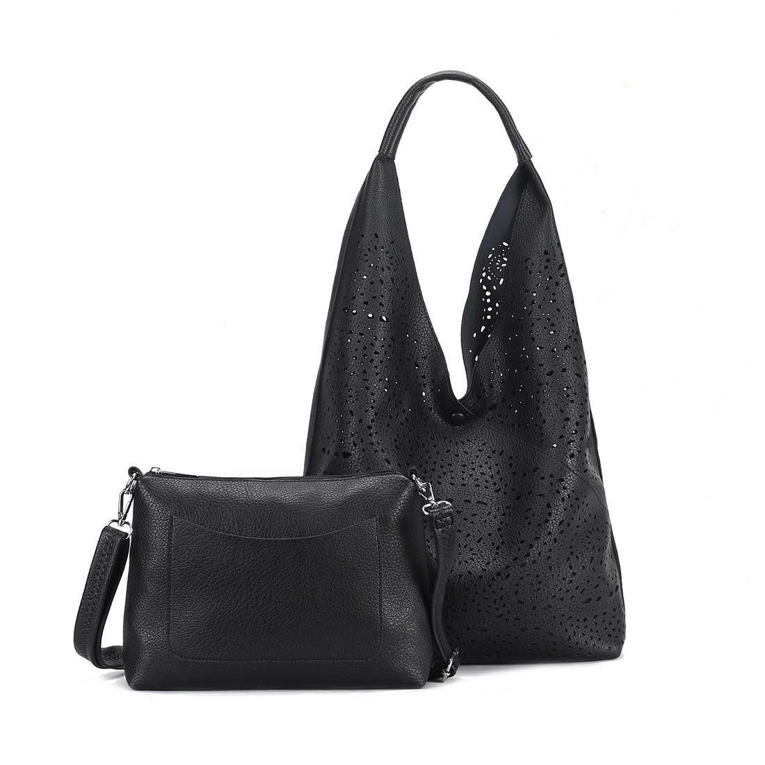 ITALYSHOP24 Schultertasche DAMEN XXL SHOPPER Set HOBO Cross Over Body Bag Umhängetasche Beutel (Spar-Set: Henkel Tasche mit CrossOver, Workbag Schule Tote Weekender, 2-tlg), Schmucktasche Smartphone Freizeit Abend Urlaub Leder Optik leicht