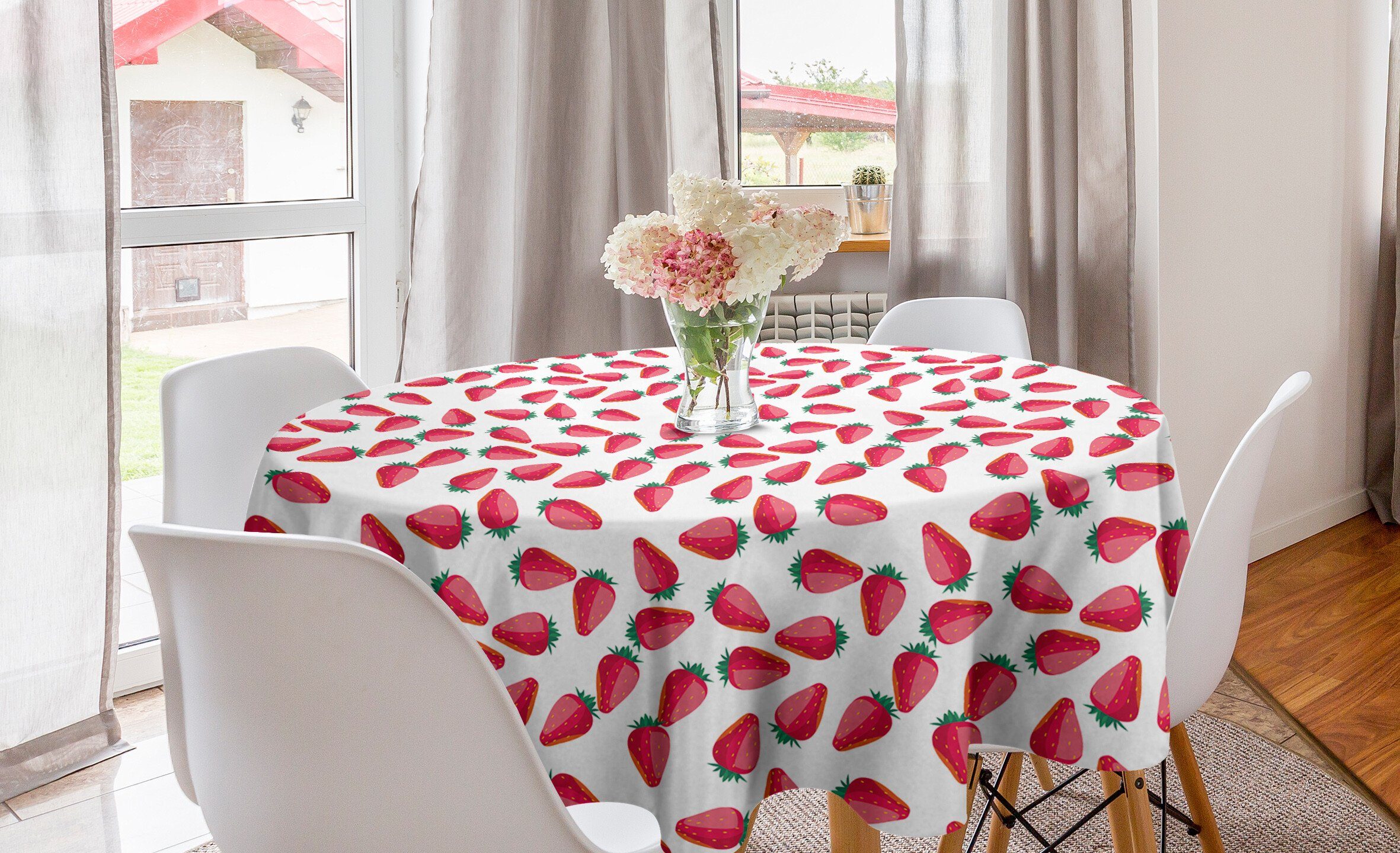 Abakuhaus Tischdecke Kreis Tischdecke Abdeckung für Esszimmer Küche Dekoration, Erdbeere Cartoonish Reife Früchte