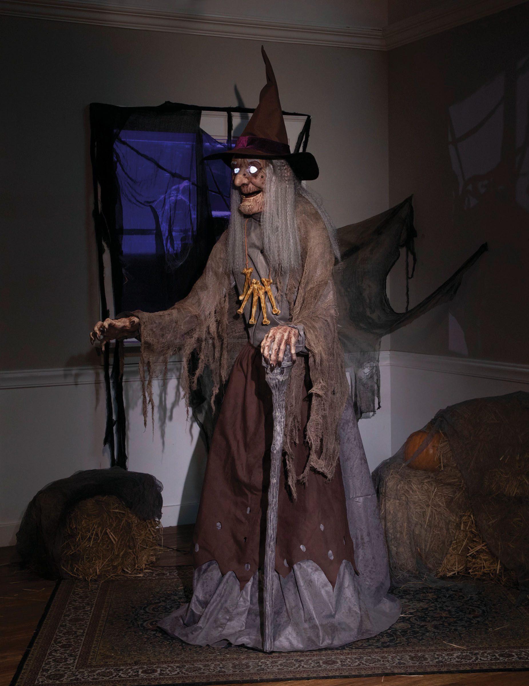 Palmer Kostüm Animatronic gruselige Hexe Deko schwarz grau 1,75m