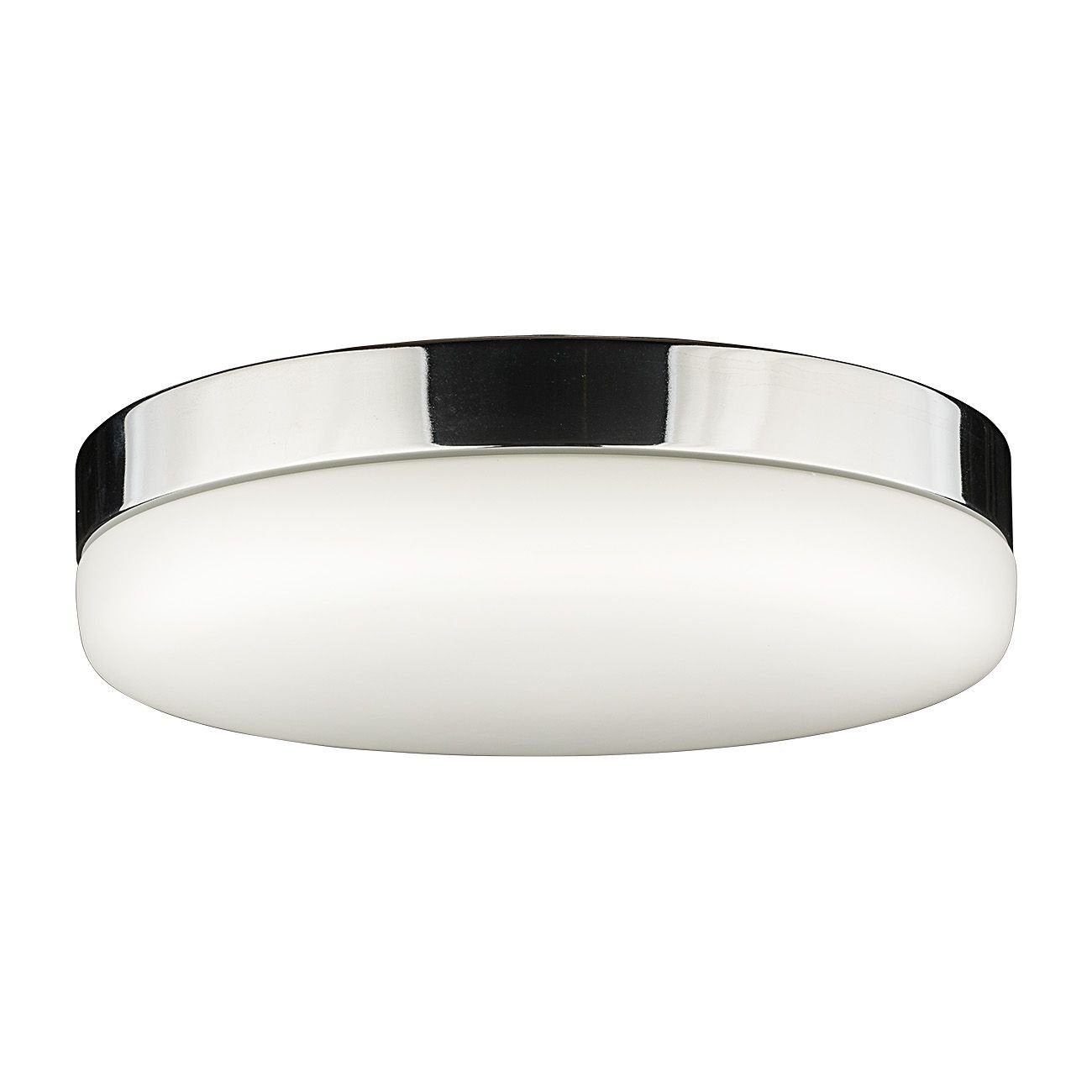 Licht-Erlebnisse Deckenleuchte MONI, ohne Leuchtmittel, Chrom Weiß rund Ø 32 cm flach H: 7,5 cm Metall Glas blendarm Modern