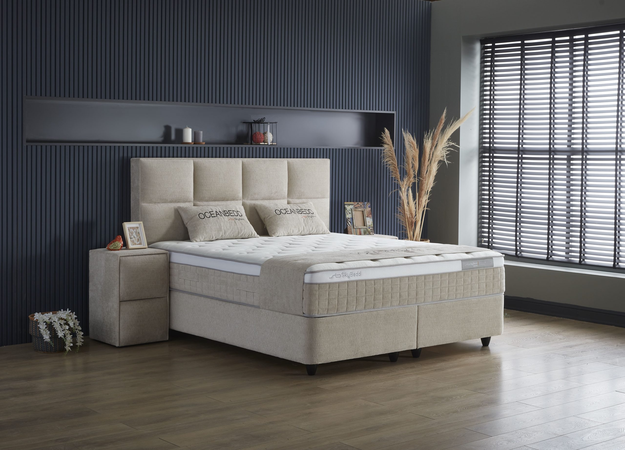 Viva Möbel Boxspringbett OCEAN (90 x 200 cm, ohne Nachttisch), Modernes Komfortbett - für stilvolle Schlafzimmer