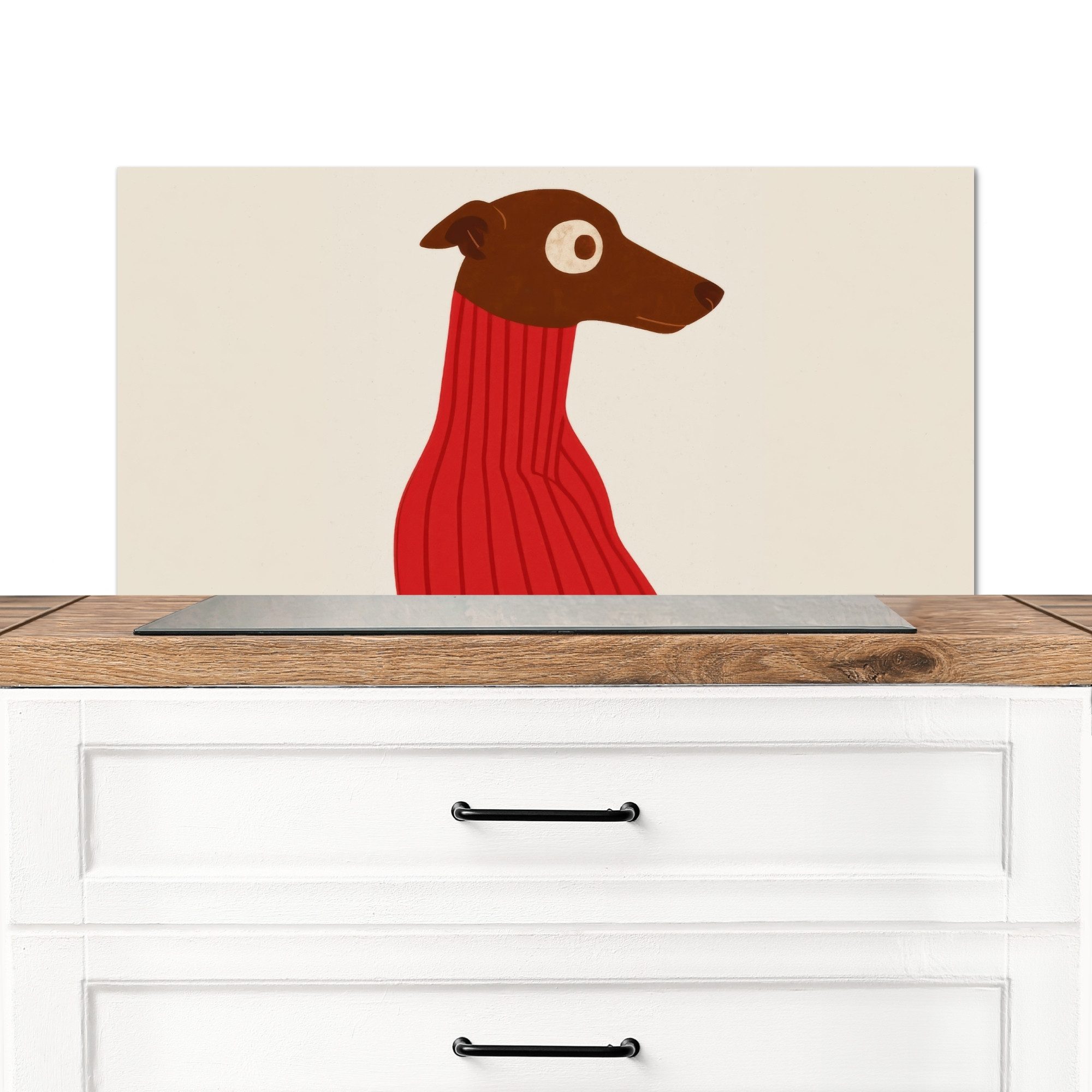 MuchoWow Küchenrückwand Silhouette - Hund - Пуловери - Rot, (1-tlg), Kückenrückwand Platten, Spritzschutz Herd, 90x45 cm