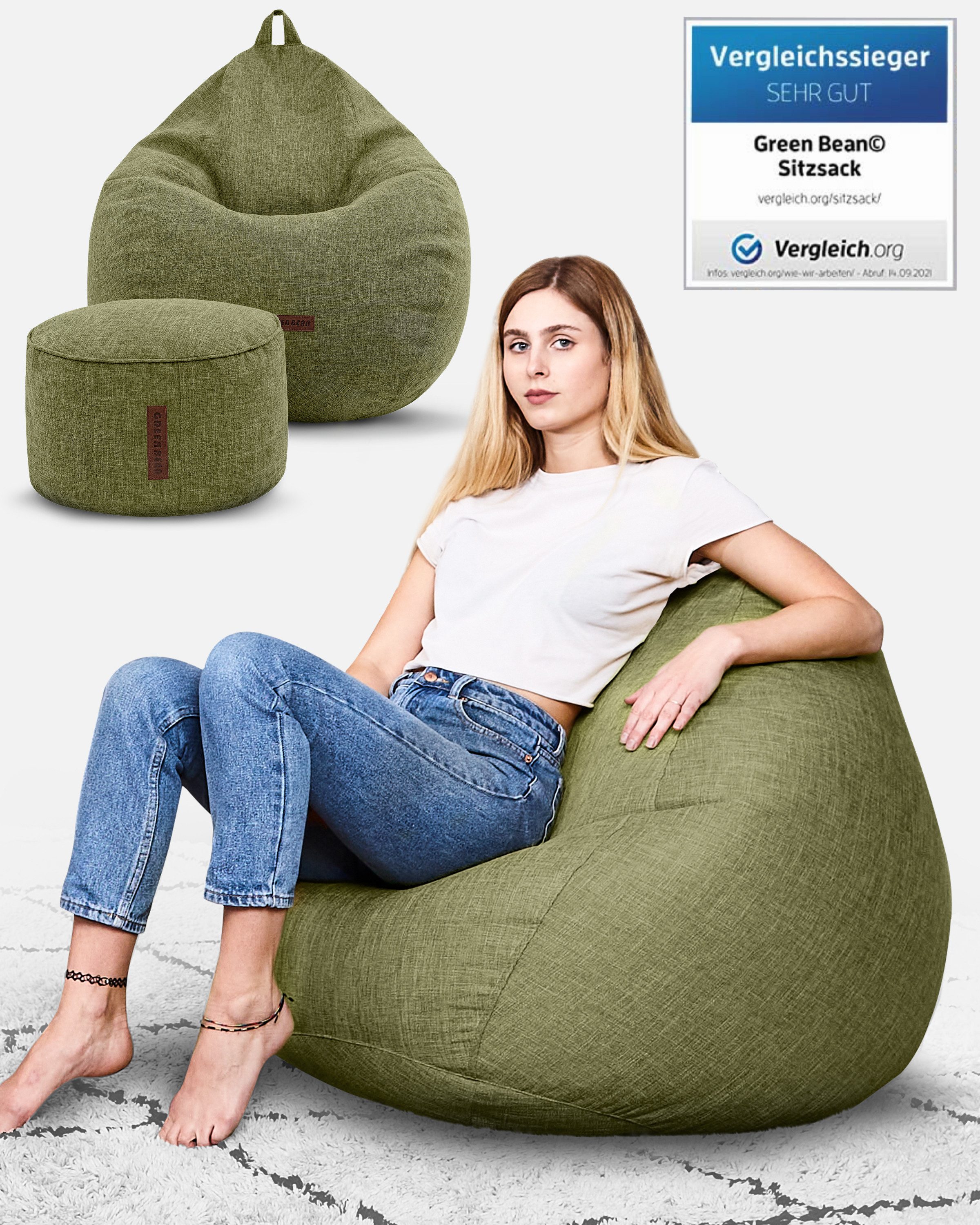 Green Bean Sitzsack Home-Linen (Indoor Riesensitzsack und Pouf mit EPS-Perl günstig online kaufen
