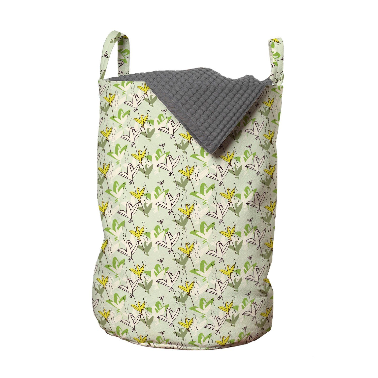 Abakuhaus Wäschesäckchen Wäschekorb mit Griffen Kordelzugverschluss für Waschsalons, Botanisch Sommer Vögel Blumen