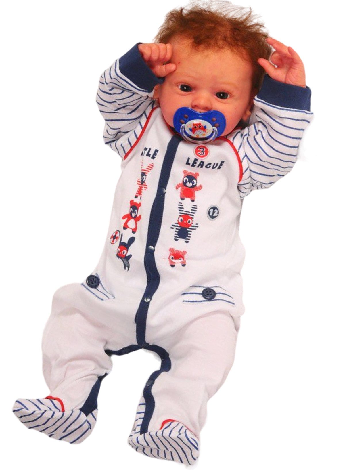 BABY-LAMA Ползунки Schlafanzug in weiß blau gestreift mit Tiere Overall aus reiner Baumwolle, 62 68 74 80 86