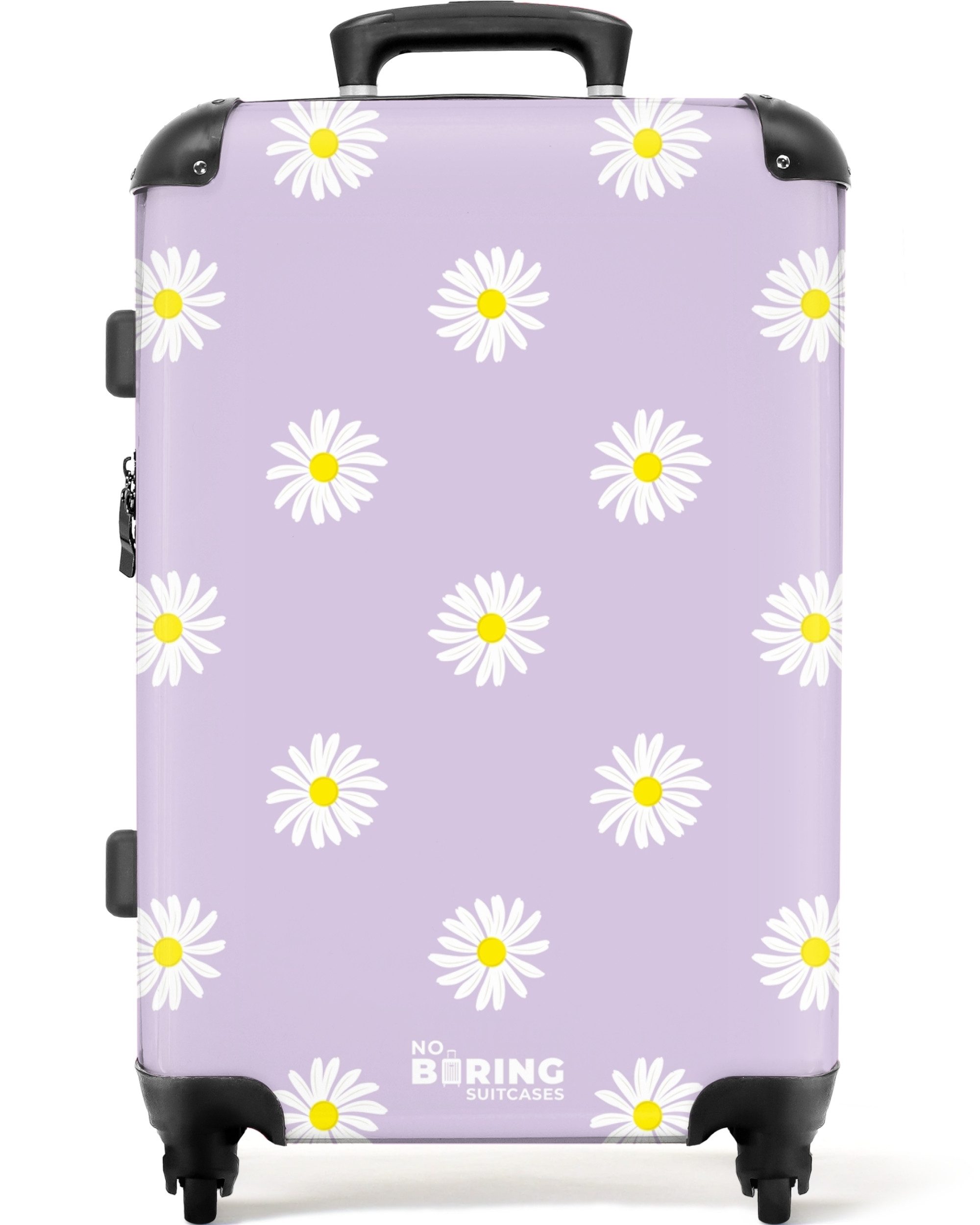 NoBoringSuitcases.com© Hartschalen-Trolley Pastellviolett mit Gänseblümchen günstig online kaufen