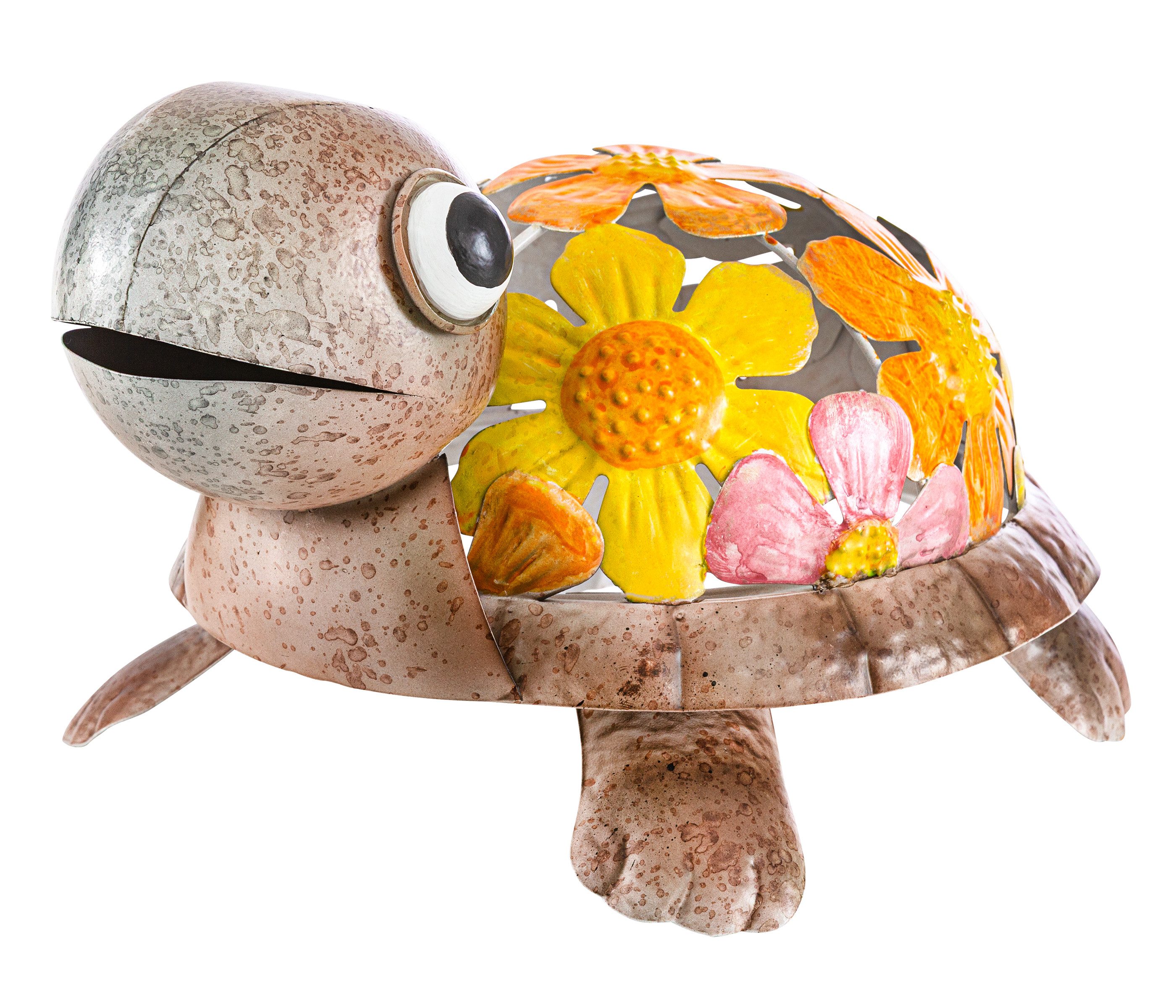 Dehner Gartenfigur Dekofigur Schildkröte, 30.5 x 16.5 x 19.5 cm, Eisen, gelb / grau, charmante Garten-Dekoration, frostbeständig