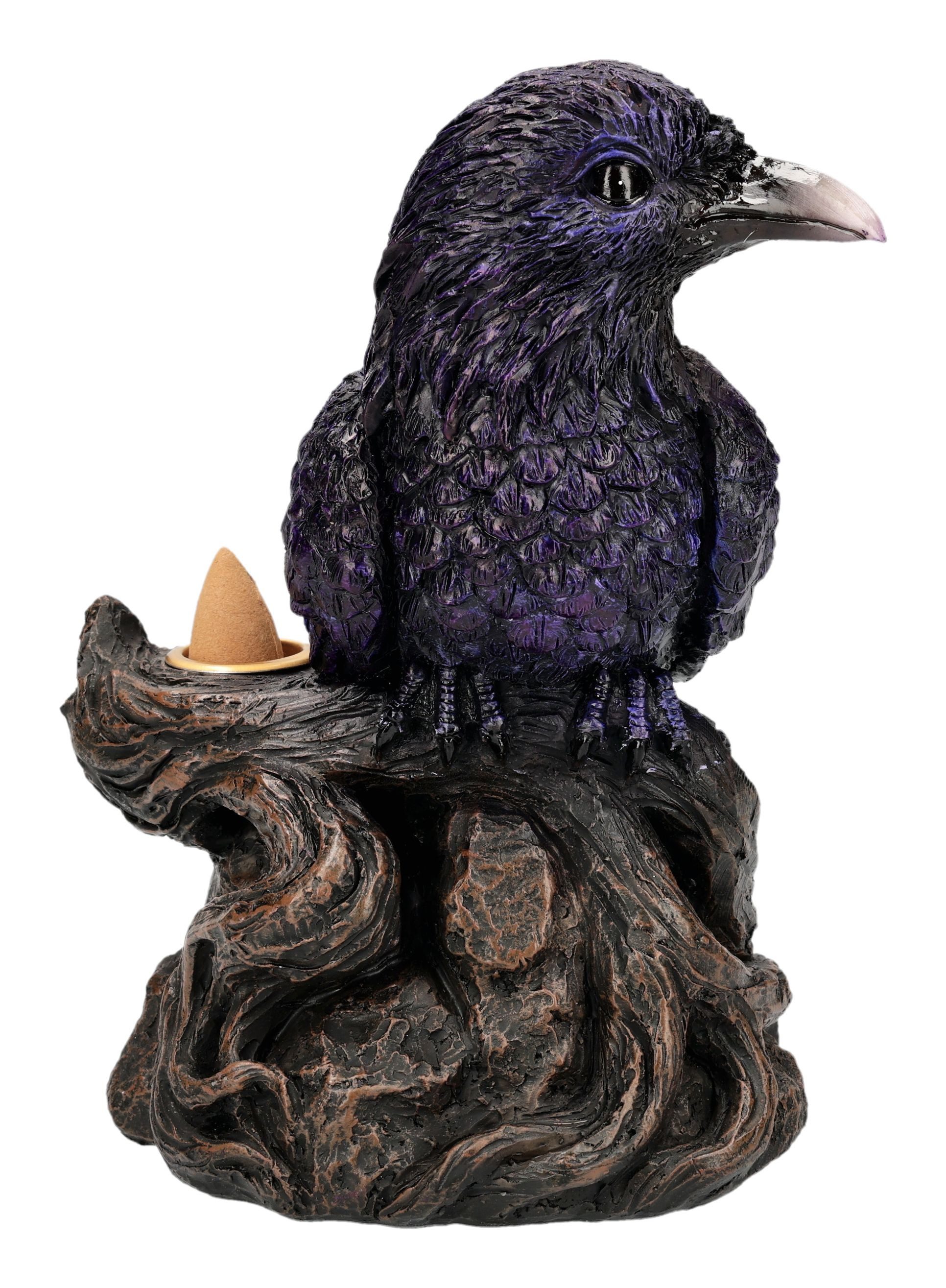 Figuren Shop GmbH Räuchermännchen Raben Figur – Backflow Räucherkegelhalter Mystische Deko Statue 16,5cm