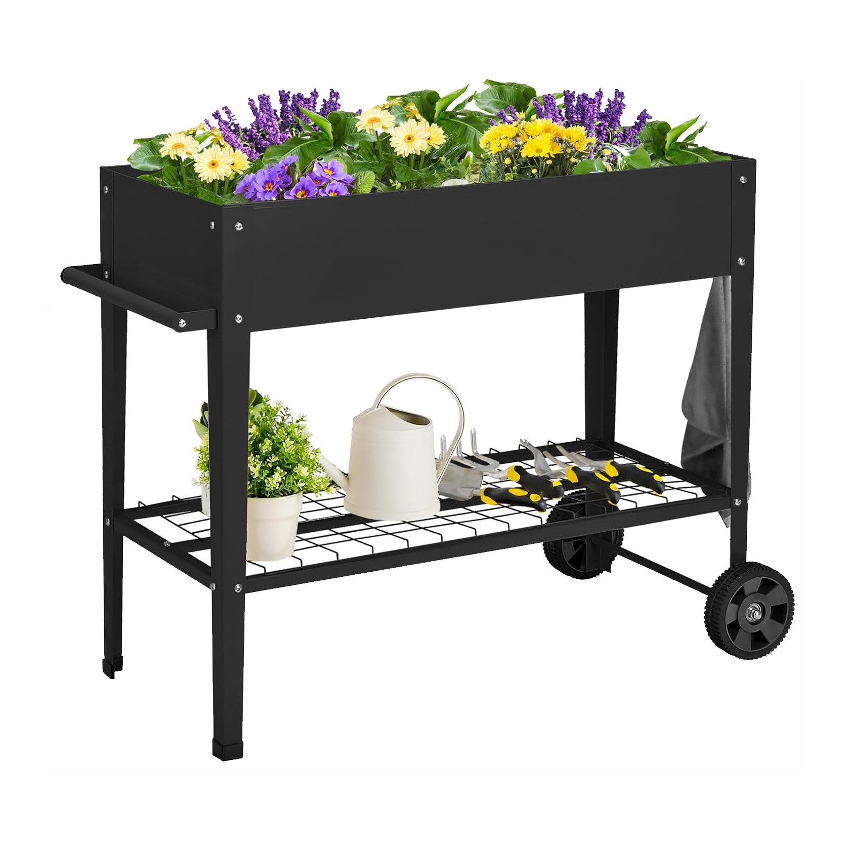 KOMFOTTEU Hochbeet Gartenbeet, mit Bodenregal, Griff, Haken & Drainageloch