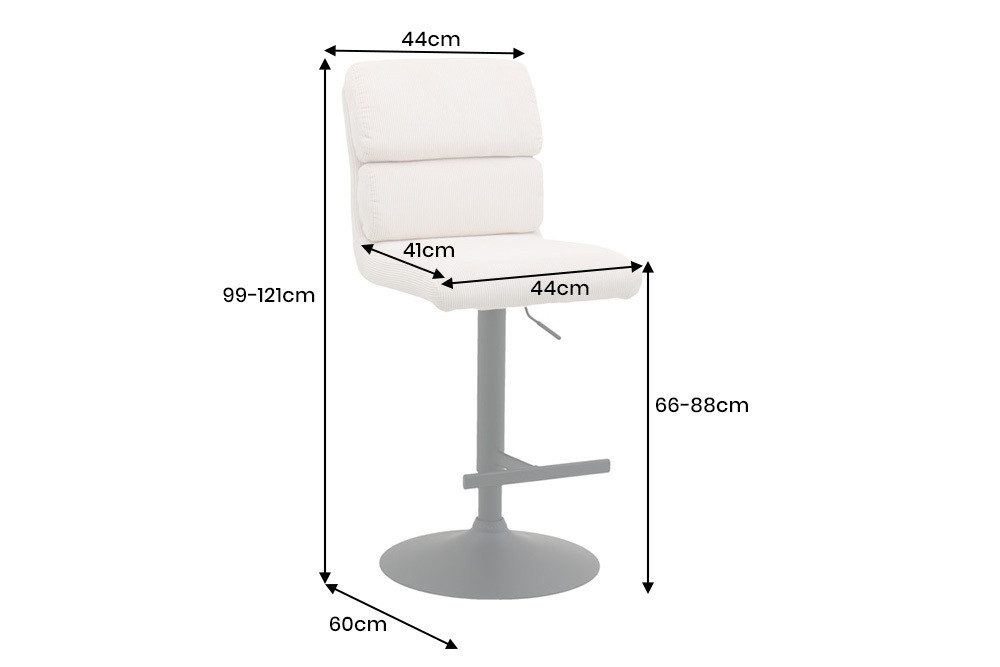 riess-ambiente Barhocker COMFORT beige/schwarz - Cord, Metall, höhenverstellbar, drehbar, weich (Einzelartikel, 1 St), Moderner Stuhl mit Lehne - ideal für Wohn – Bild 3 von 5