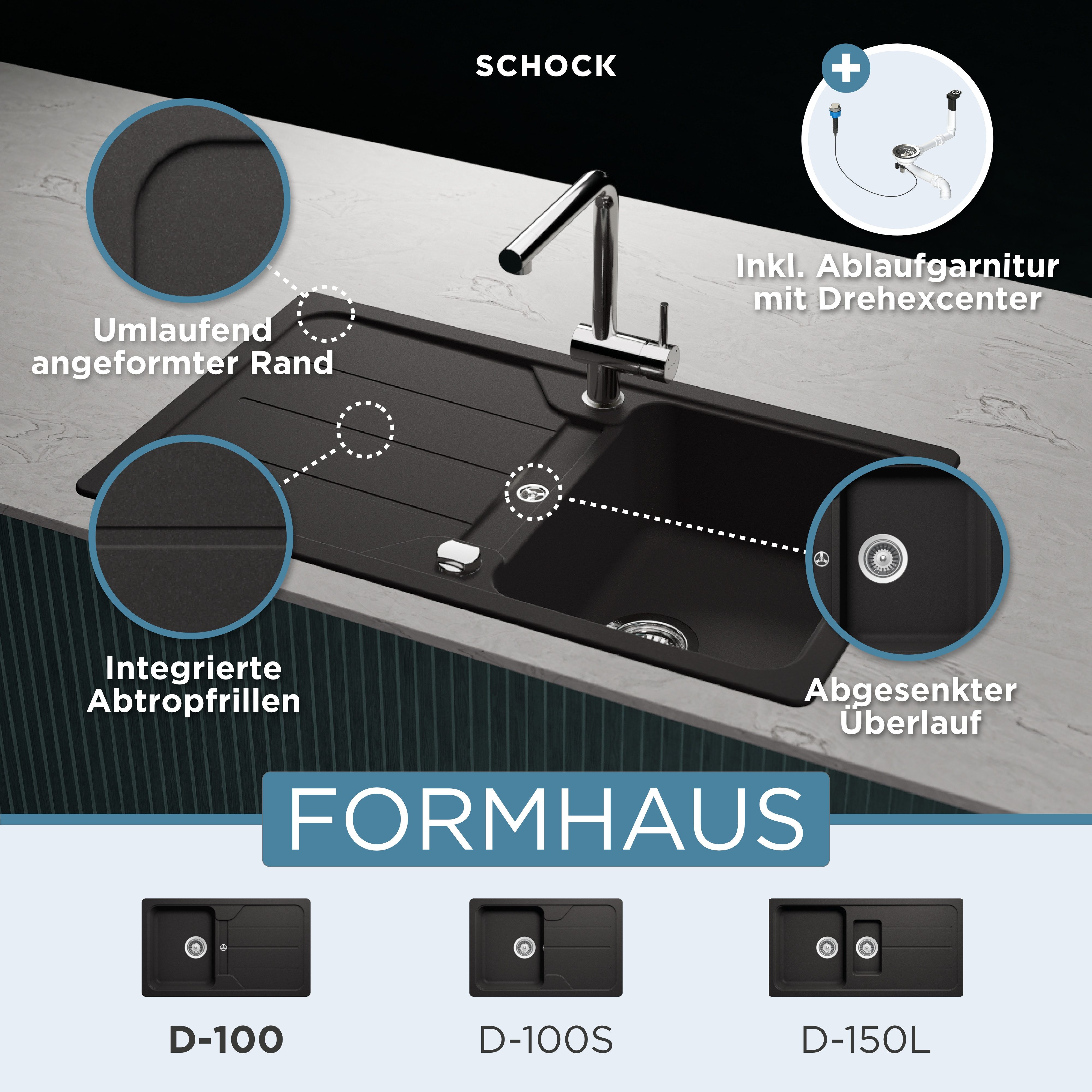 Schock Granitspüle Formhaus, rechteckig, 86/50 cm