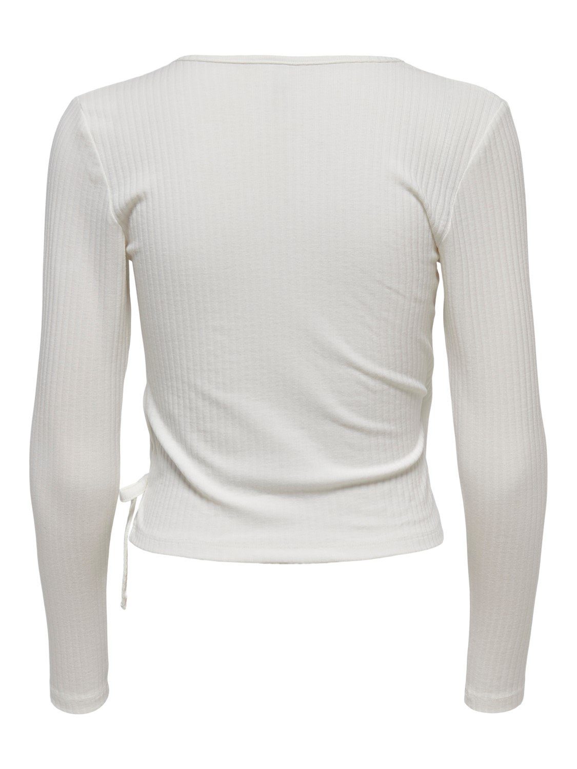 (1-tlg) Kurzes ONLEMMA ONLY in 3960 Geripptes Weiß Top V-Ausschnitt Langarm Wickeloberteil T-Shirt