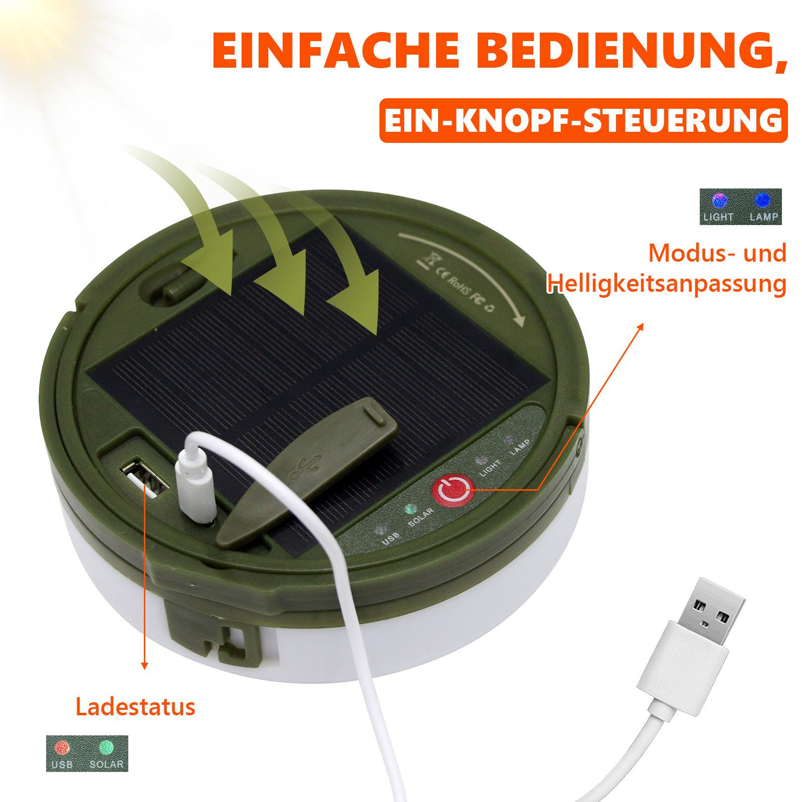 OZAVO LED-Lichterkette 1/2er Camping Lichterkette Aufrollbar Solar mit Fernbedienung Timer, 100-flammig, 10M 3-in-1 Tragbare Wiederaufladbare Lichterkette USB Aufladung