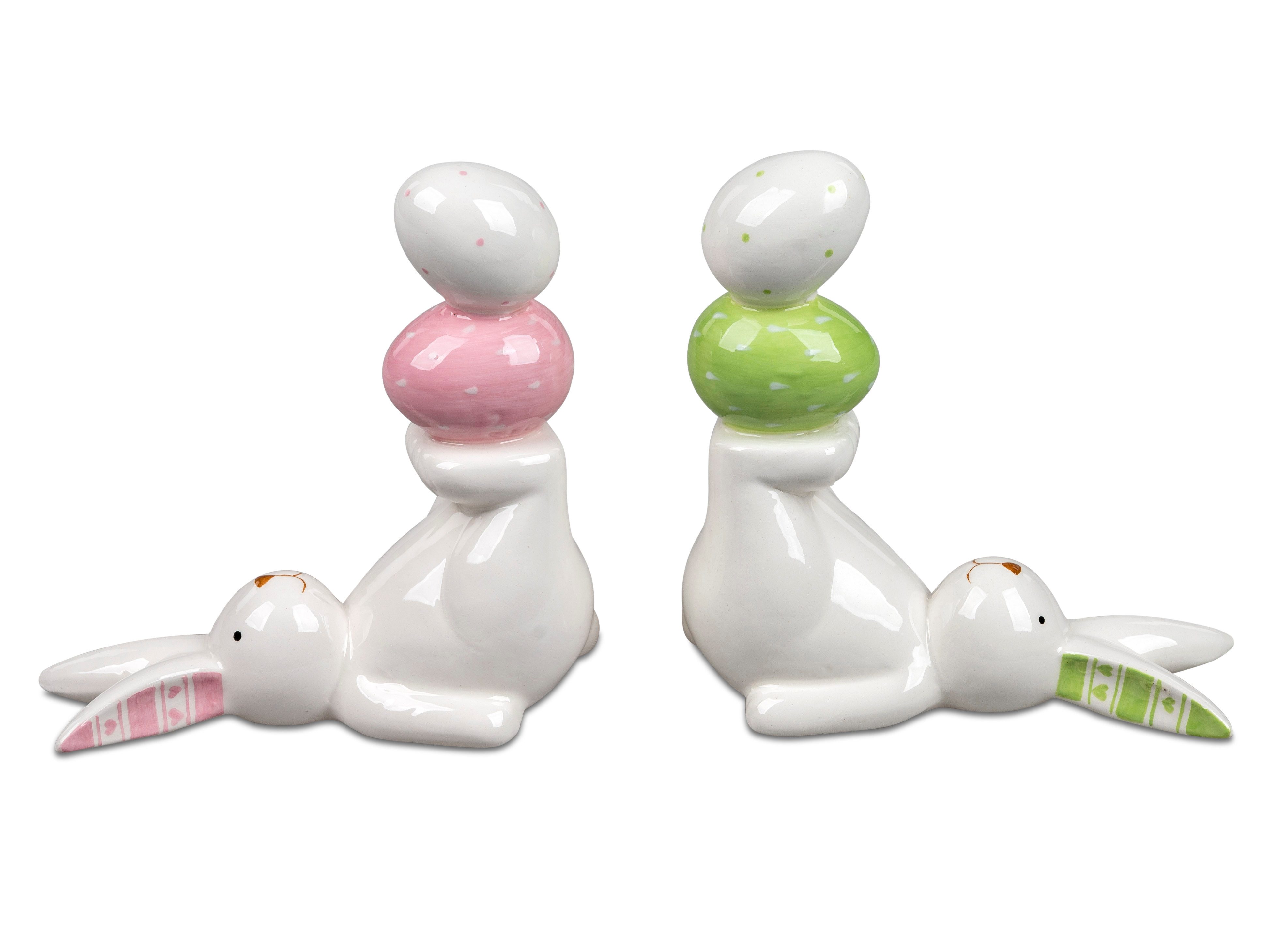 formano Osterhase 2er Set Osterhasen liegend 8 x 13 cm – Steingut weiß glasiert